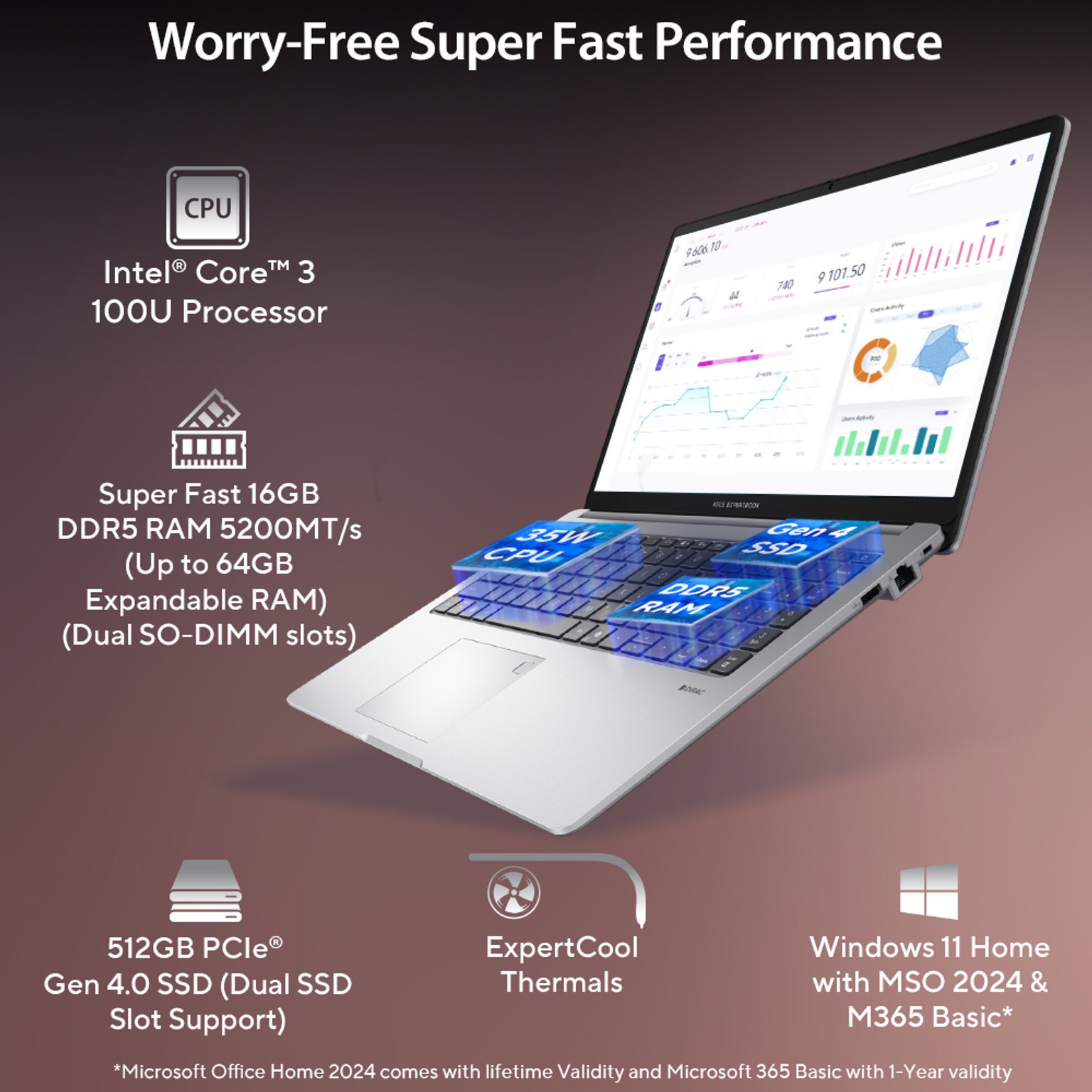 ASUS ExpertBook P1 (i3 14th Gen) with 1 Yr ADP Intel Core 3 14th Gen 100U