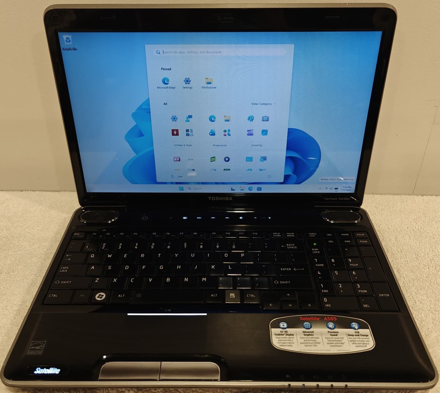 Toshiba Satellite A505 i7-840QM 16GB RAM 500GB SSD Wifi6E BT Win 11 Office 365