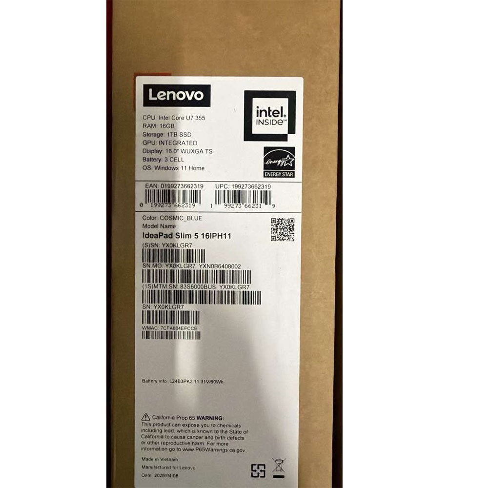 Lenovo IdeaPad Slim 5 16IPH11 16″ WUXGA Touch Core Ultra 7 16GB RAM 1TB SSD W11