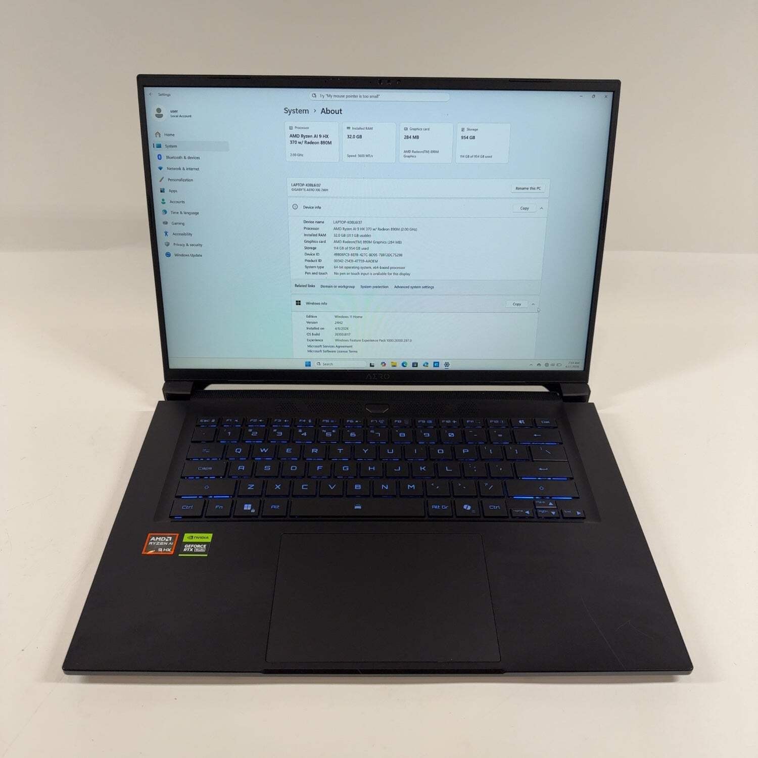 Gigabyte Aero X16 EG61H 16″ Ryzen AI 9 HX 370 32GB RAM 1TB SSD GeForce RTX 5070