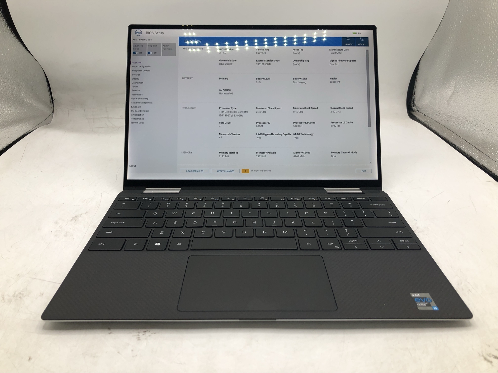 DELL XPS 13 9310 2-In-1 13.4″ i5 2.4GHz 8GB 256GB Low Battery Health GRADE C