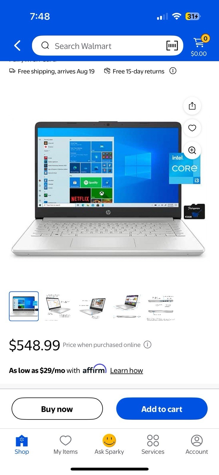 HP 15-DY2791WM 15.6” (256GB SSD Intel Core i3-1115G4 3GHz 8GB RAM) Laptop