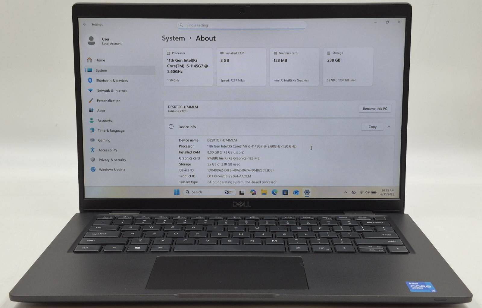 Dell Latitude 7420 Laptop i5-1145G7 2.60GHz 16GB RAM 256GB NVMe SSD Win 11 Pro