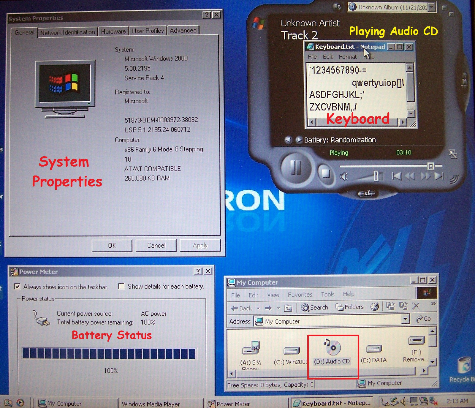 Dell Inspiron 2500 Pentium 3 1GHz 256MB 40GB Floppy Serial Parallel-dos imb cdt-