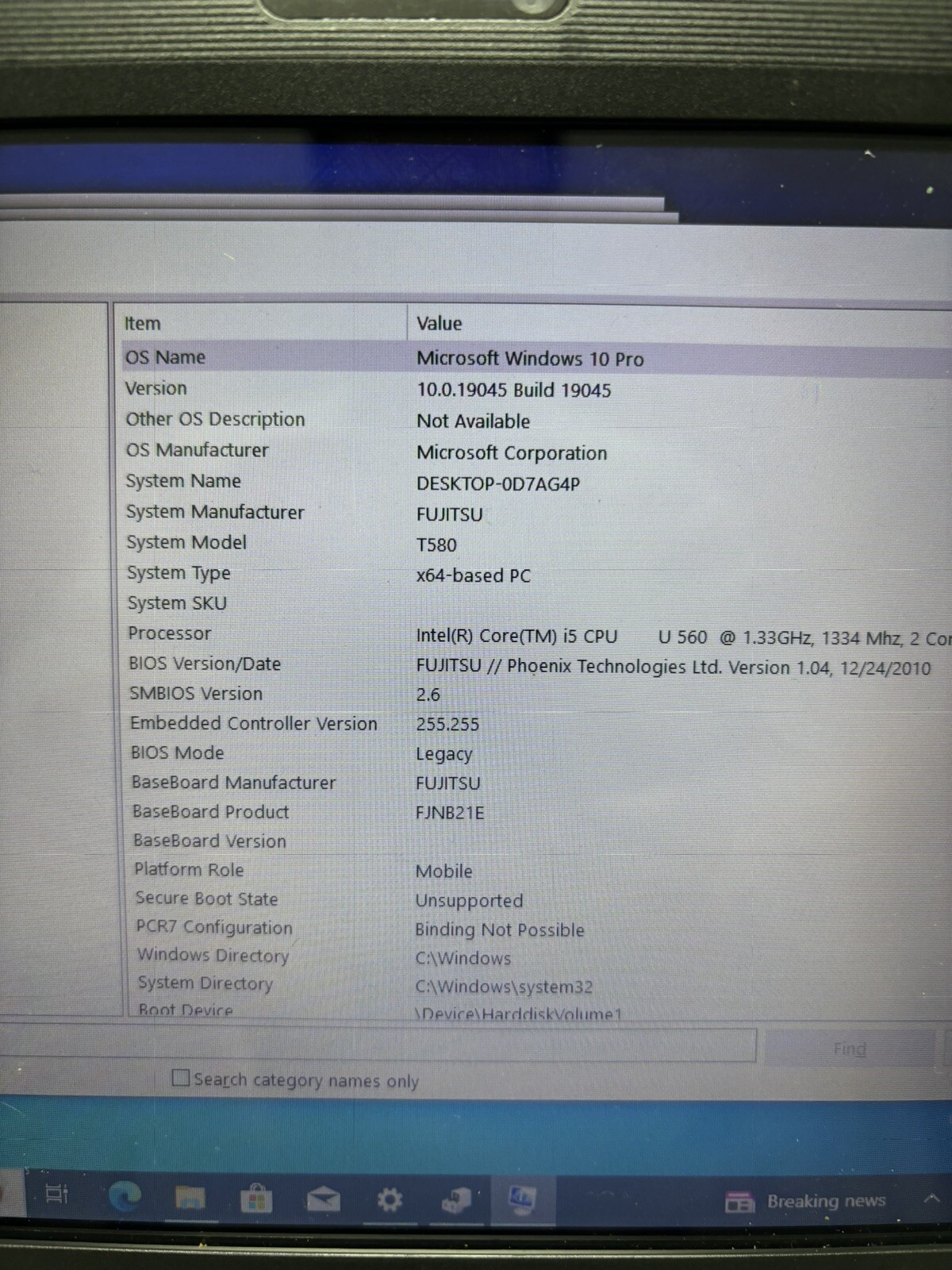 Fujitsu T 580 Core i5 – 1.33 GHz 3GB Ram Windows 10 – 512 SSD 10” Touch