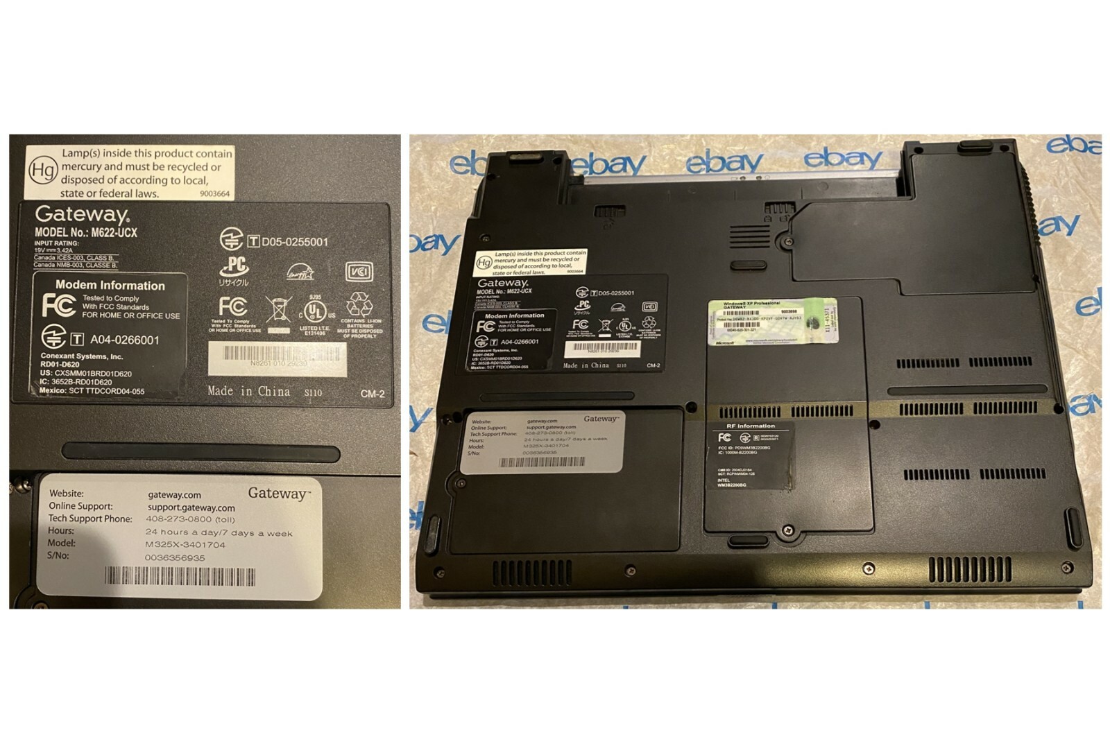 Gateway M-Series, M325X Laptop, 1GB RAM, No HDD or Power Adapter, For Repair