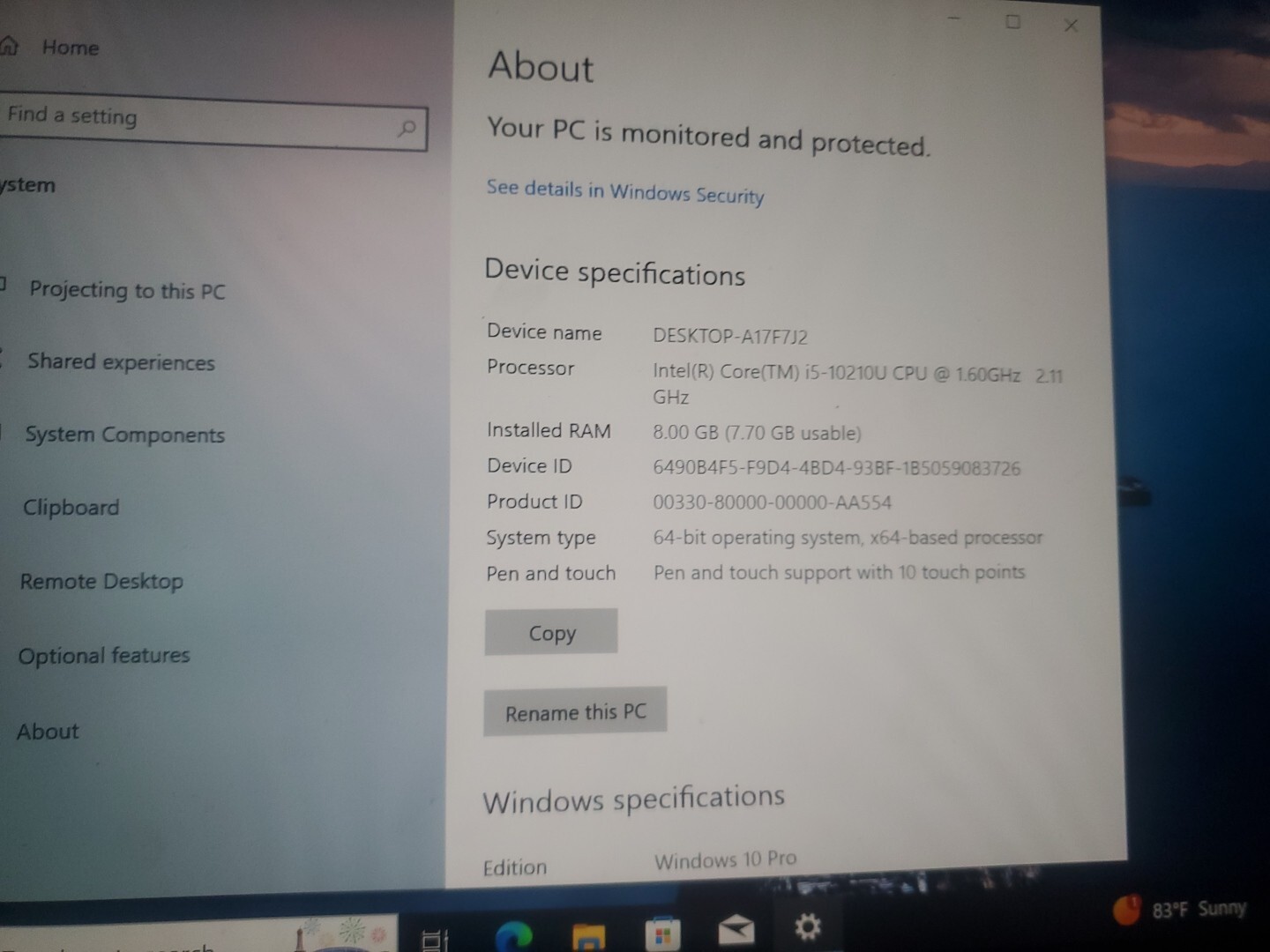 Dell 5310 13in i5-10310U 8GB 240GB. Touchscreen