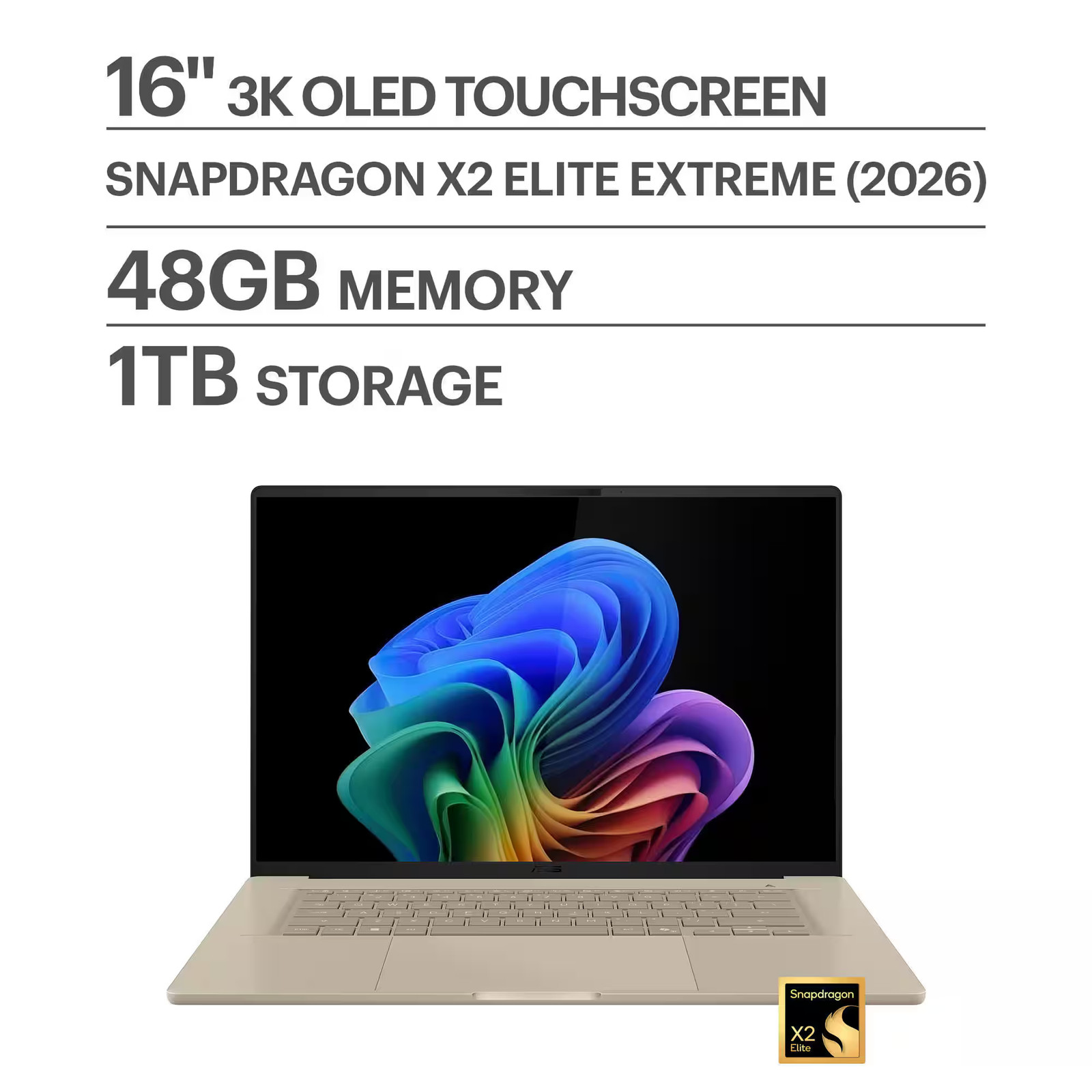 ASUS – Zenbook A16 16″ 3K OLED Touchscreen Laptop – Snapdragon X2 Elite Extre…