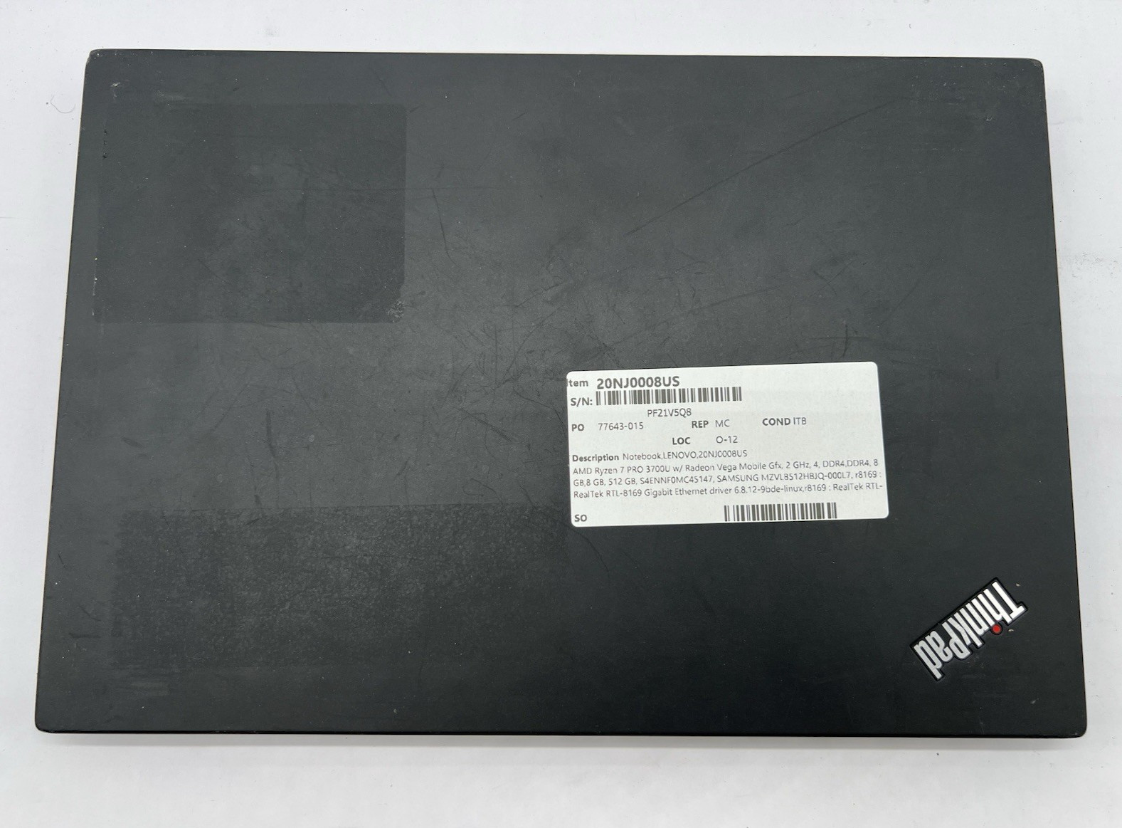 Lenovo ThinkPad T495, Ryzen 7 PRO 3700U, 2.3GHz, 16GB, 512GB NVMe-No OS/AC