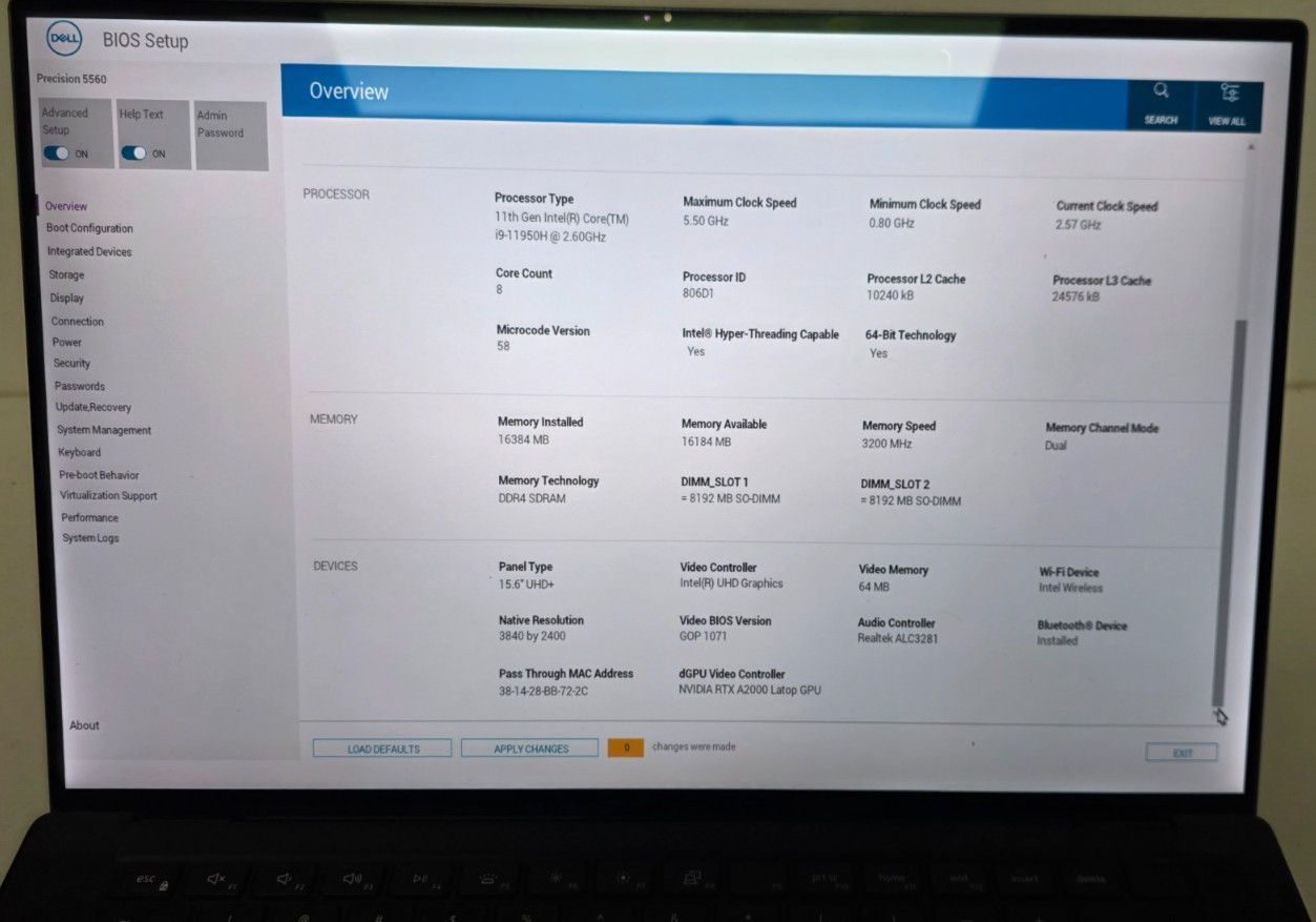 Dell Precision 5560 15.6 UHD+ TOUCH i9-11950H 2.60GHz 16GB 512GB SSD RTX A2000