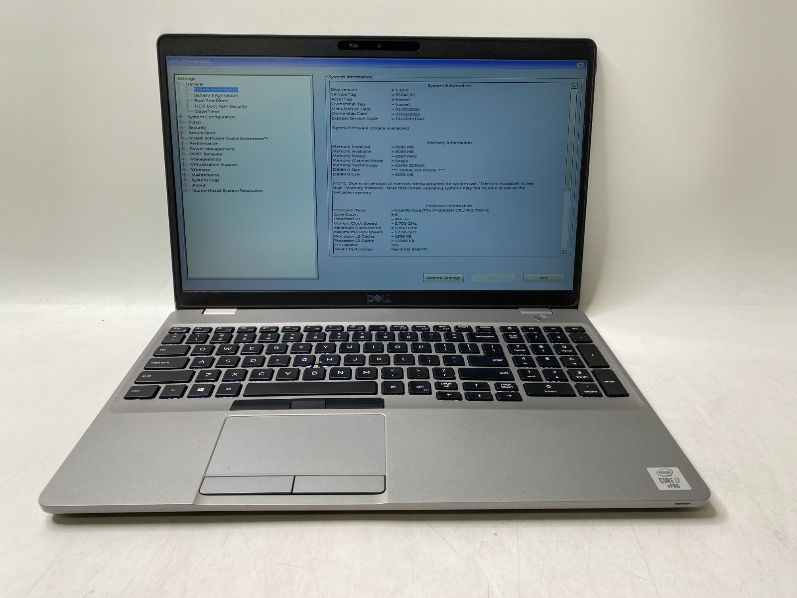 Dell Latitude 5511 15.6″ Touch i7-10850H 4GB RAM MX250 No SSD/WiFi/Bottom PARTS
