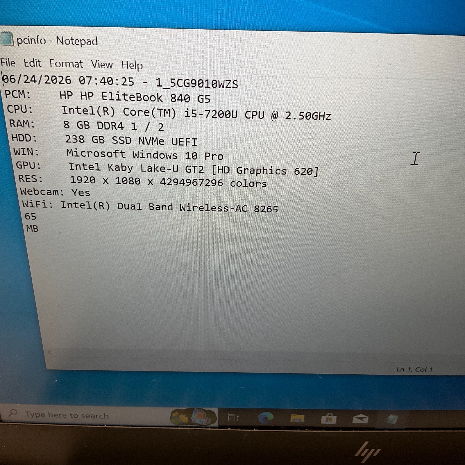 HP EliteBook 840 G5 Laptop Intel Core i5-7200U 8GB 256GB SSD Windows 10 Pro READ