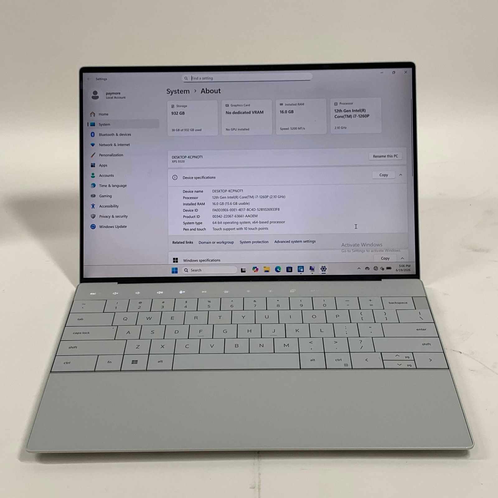 Dell XPS 9320 13.4″ i7-1260P 2.10 GHz 16GB RAM 1TB SSD