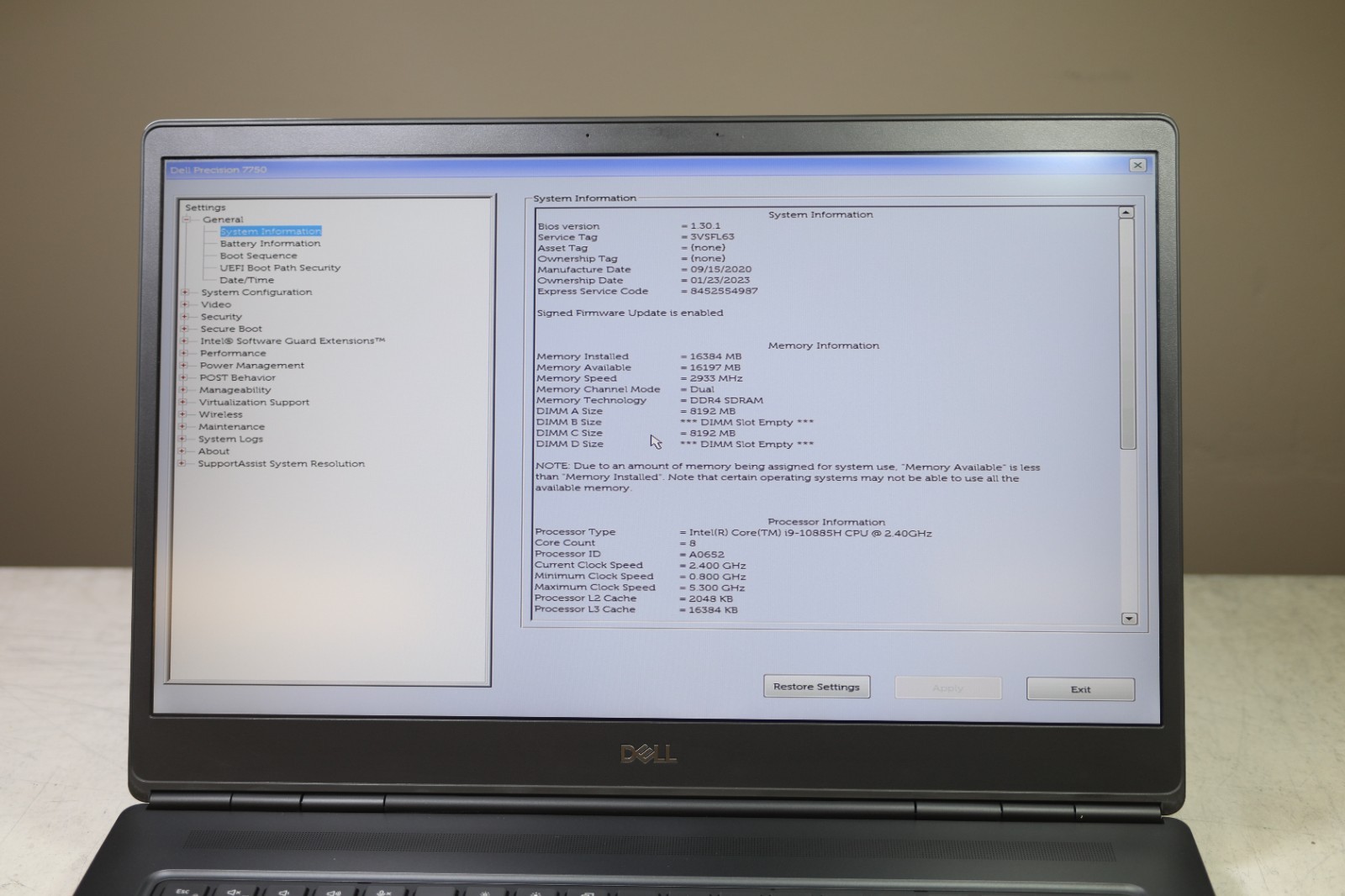 Dell Precision 7750 Intel Core i9-10885H CPU 2.40GHz-16GB RAM-512GB NVMe-WIN 11