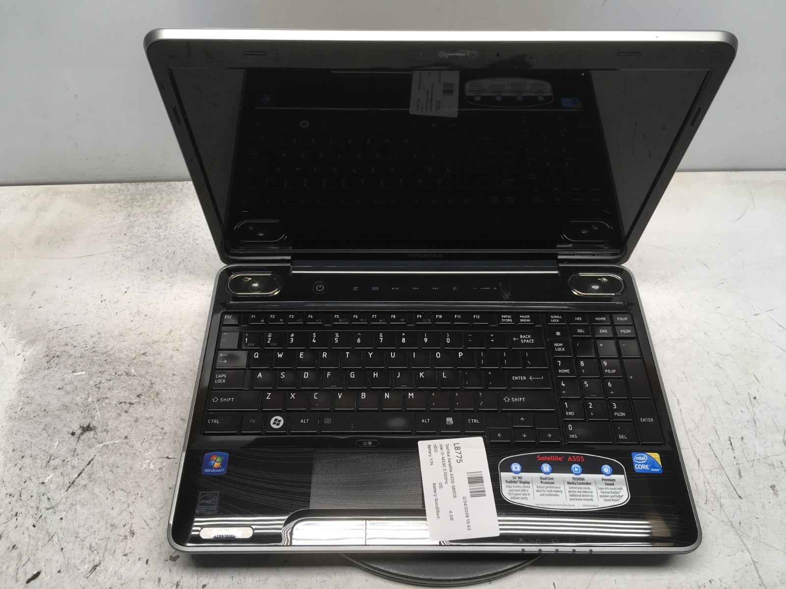 Toshiba Satellite A505-S6005 Intel i3-M330 2.13GHz 4 GB NO HDD
