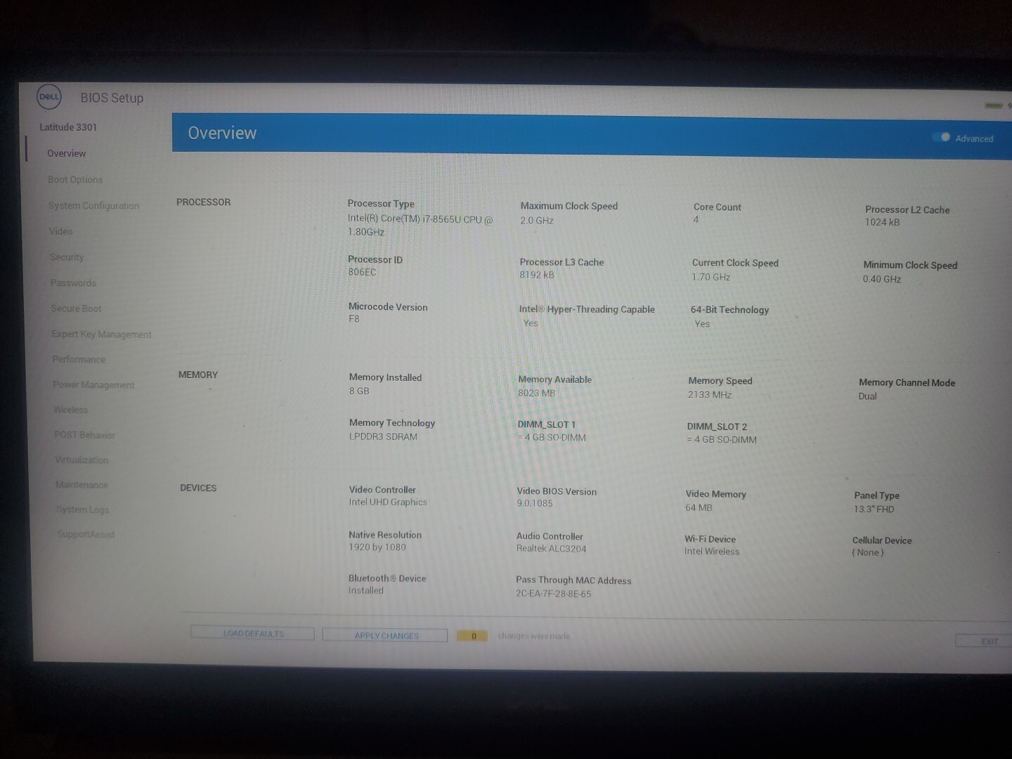 Dell Latitude 3301 13.3″ Intel i7-8565U 1.80GHz 8GB RAM 256GB