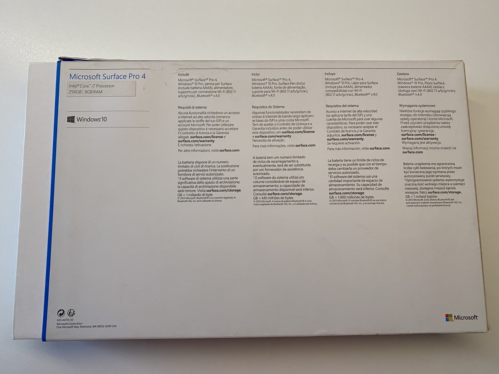 MICROSOFT SURFACE PRO 4 INTEL CORE i7-6650U 2.20GHz 12.3″ 8GB RAM 256GB HD WIN10