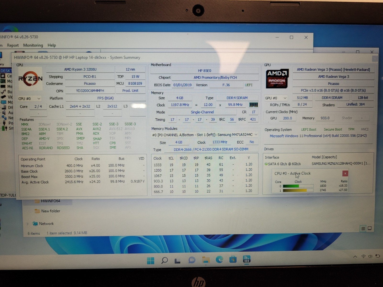Hp laptop 14-dk0xxx 14″ amd ryzen3 3200u 2600mhz 4gb ram 128gb ssd 5CG9242JWK