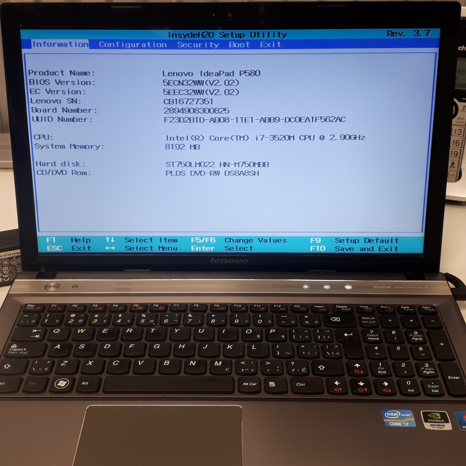 Lenovo IdeaPad P580 15.6″ Laptop i7-3520M 8GB RAM 750GB HDD GT 630M Win 10 W/CAM