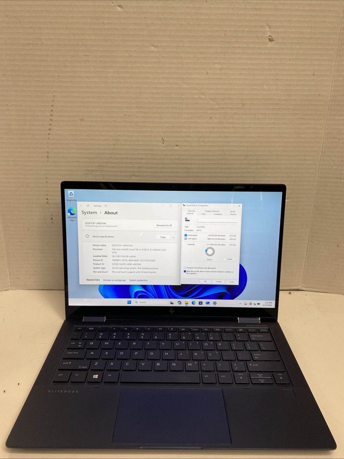 HP Elite Dragonfly G2 2-in-1 Laptop i5-1145G7 2.6GHz 16GB RAM 512GB SSD Win11Pro