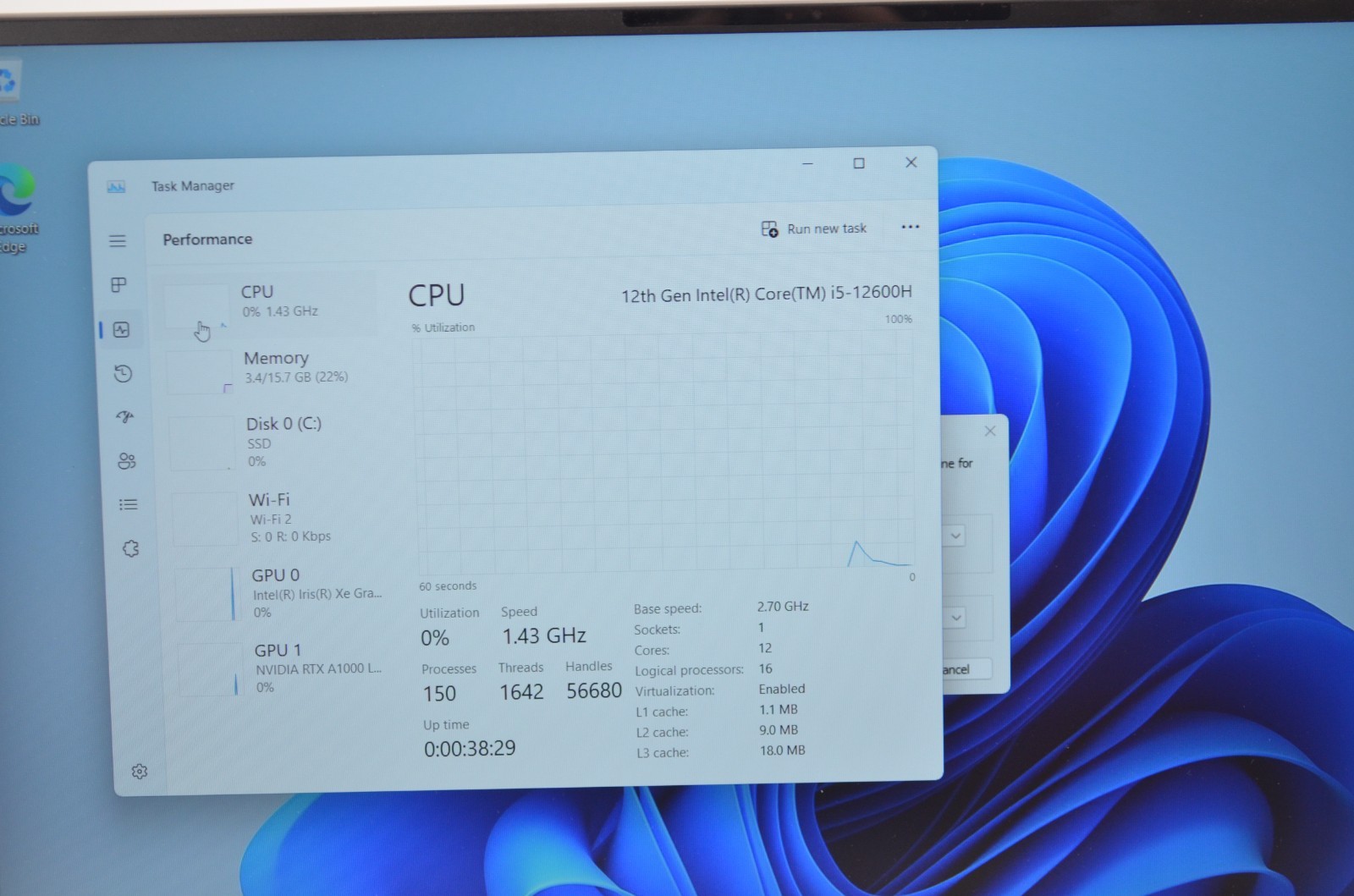 Dell Precision 5570 15.6 FHD+ i5-12600H 16GB DDR5 256GB NVME RTX A1000 Win11Pro