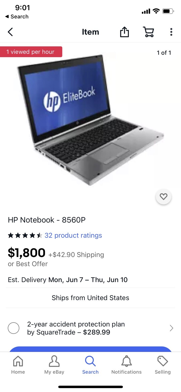 HP EliteBook 8560P Laptop i7-2620M 2.2GHz 250GB HDD 6GB RAM Windows 10 Pro. Used