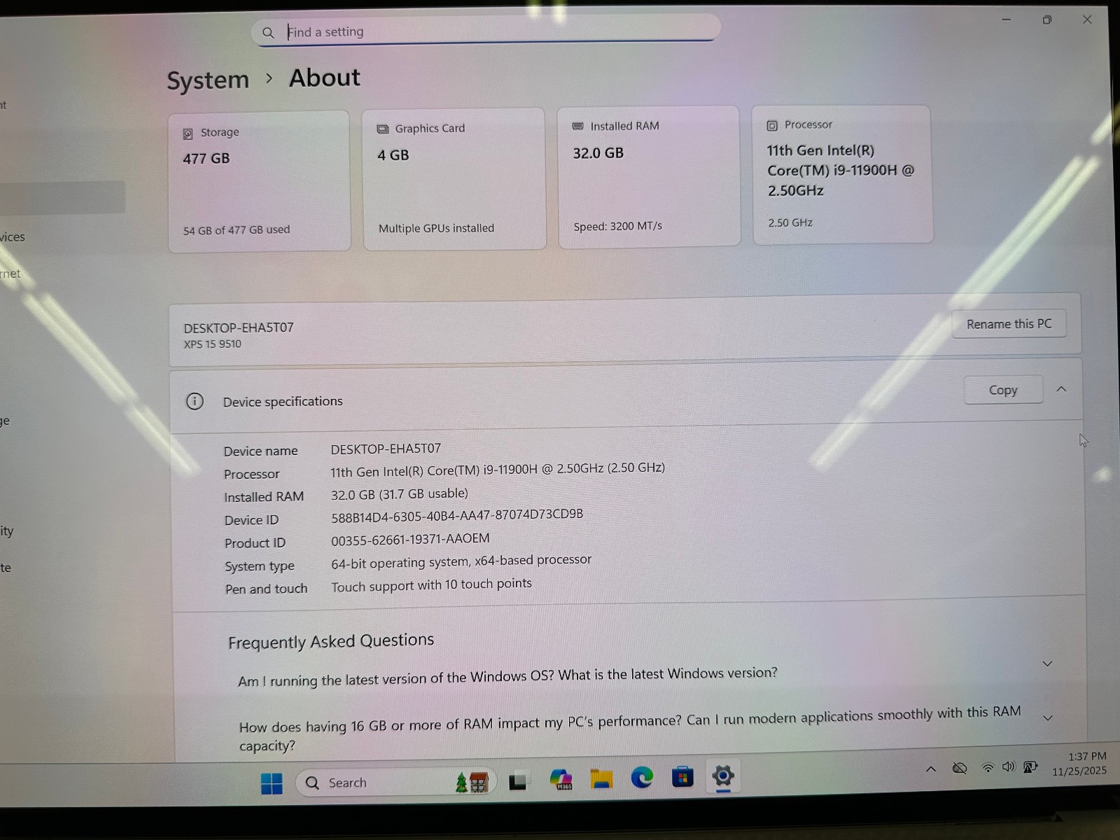 Dell XPS 15 9510 15.6″ Touch i9-11900H 500GB SSD 32GB NVIDIA RTX 3050 Ti W11 Pro