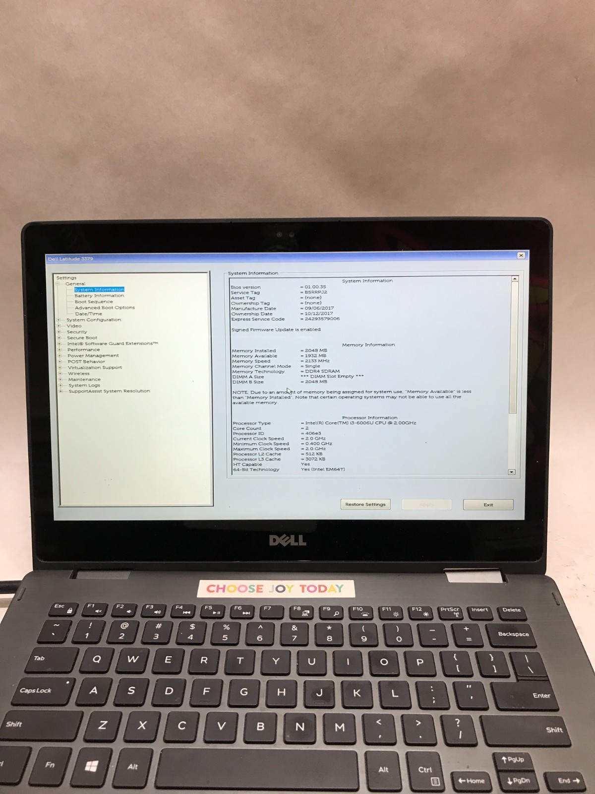 Dell Latitude 3379 13″ Intel Core i3 NO RAM NO HDD/OS For Parts BAD HINGES! – DW