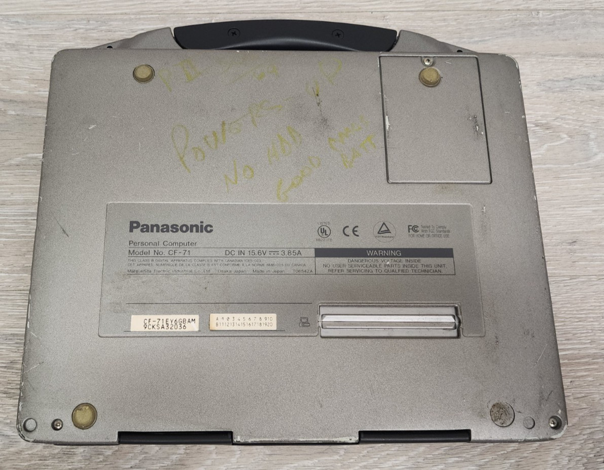 Panasonic Toughbook CF-71 Laptop PC T0654ZA NO HDD AS IS PARTS REPAIR READ! #C