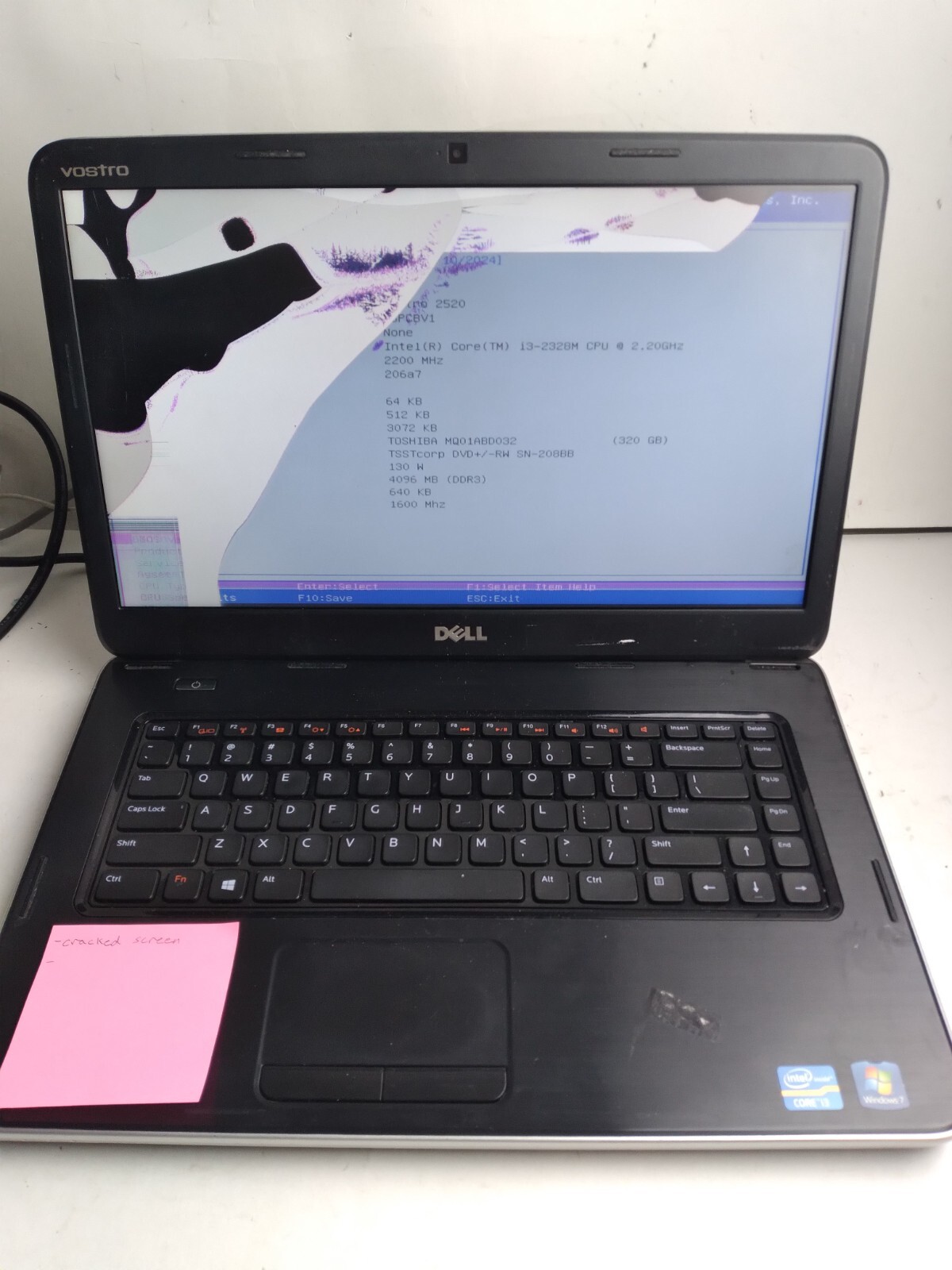 Dell Vostro 2520 w/i3-2328M, 4GB RAM, 320GB HDD, 15″ Laptop for Part/Repair