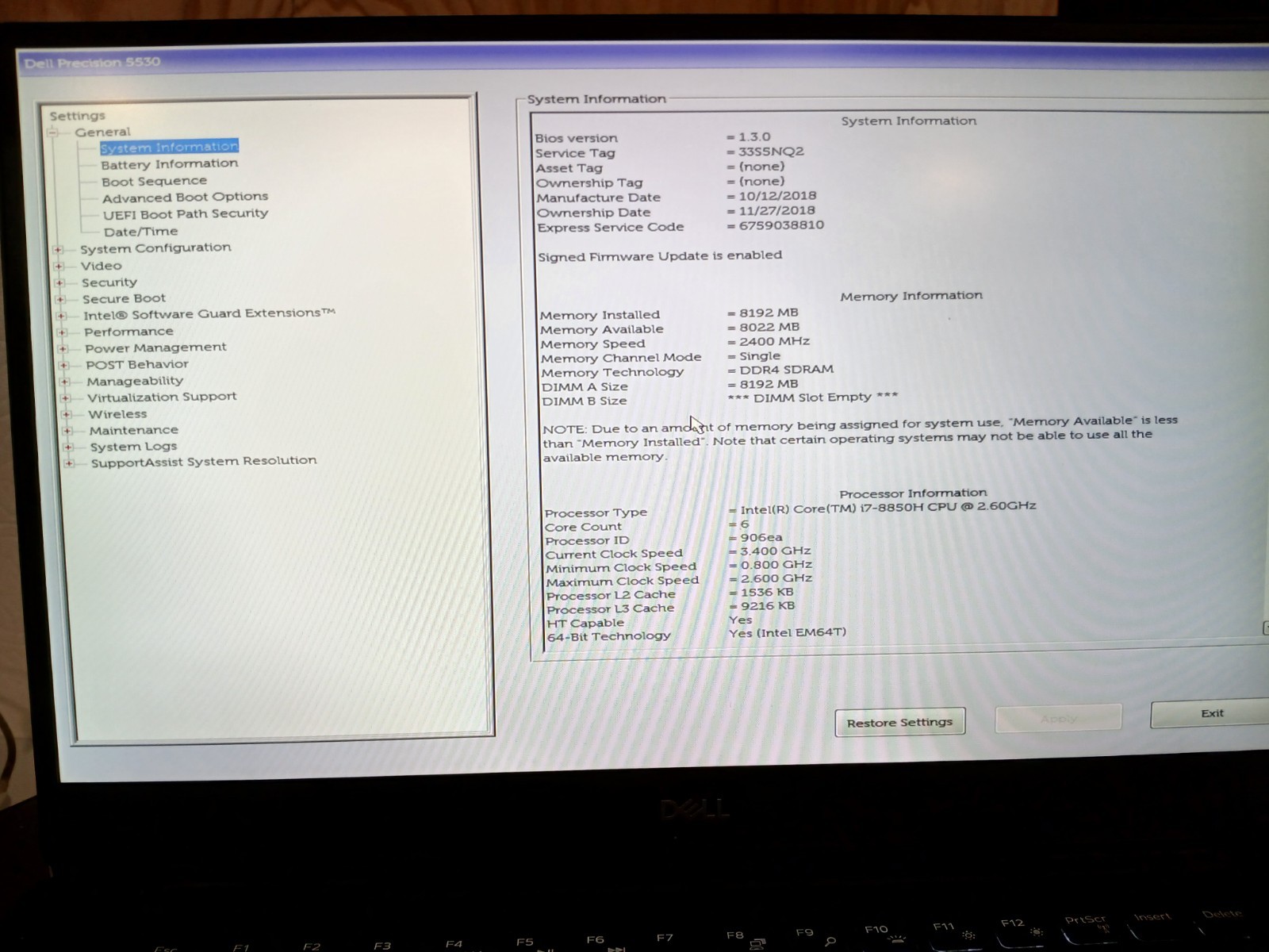 Dell Precision 5530 15.6″ Laptop i7-8850H 8GB RAM 512GB SSD Win11 P1000 #97