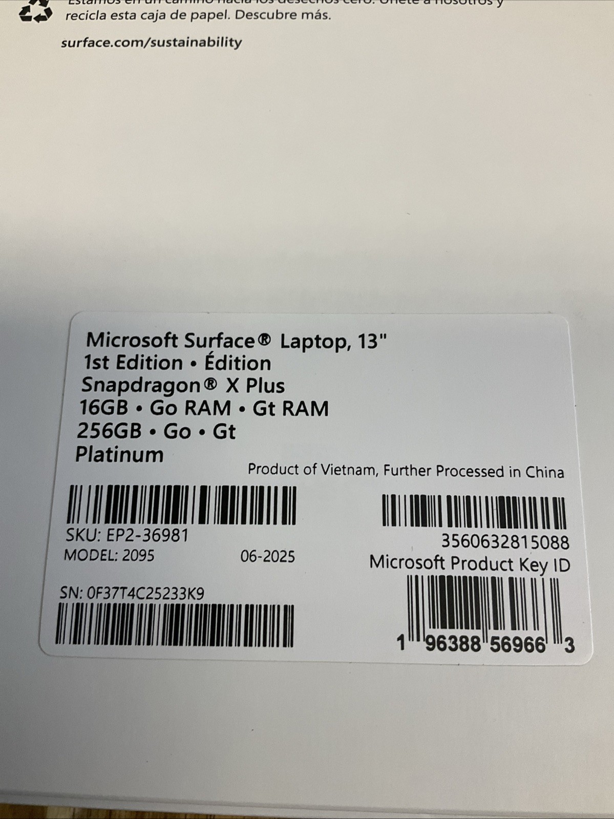 Microsoft Surface Laptop Copilot+PC 13 8GB/256GB/Platinum E97