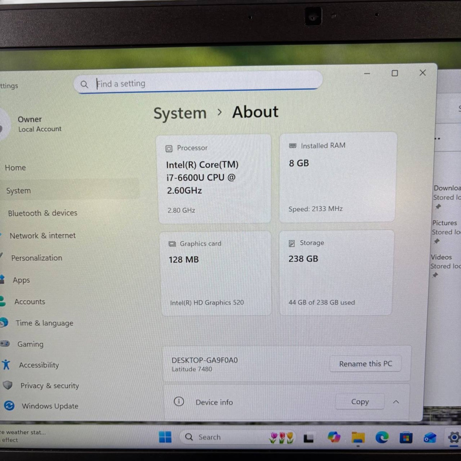 Dell Latitude 7480 14” I7-6600U 2.6GHz, 8GB RAM, 256GB NVMe, Win11