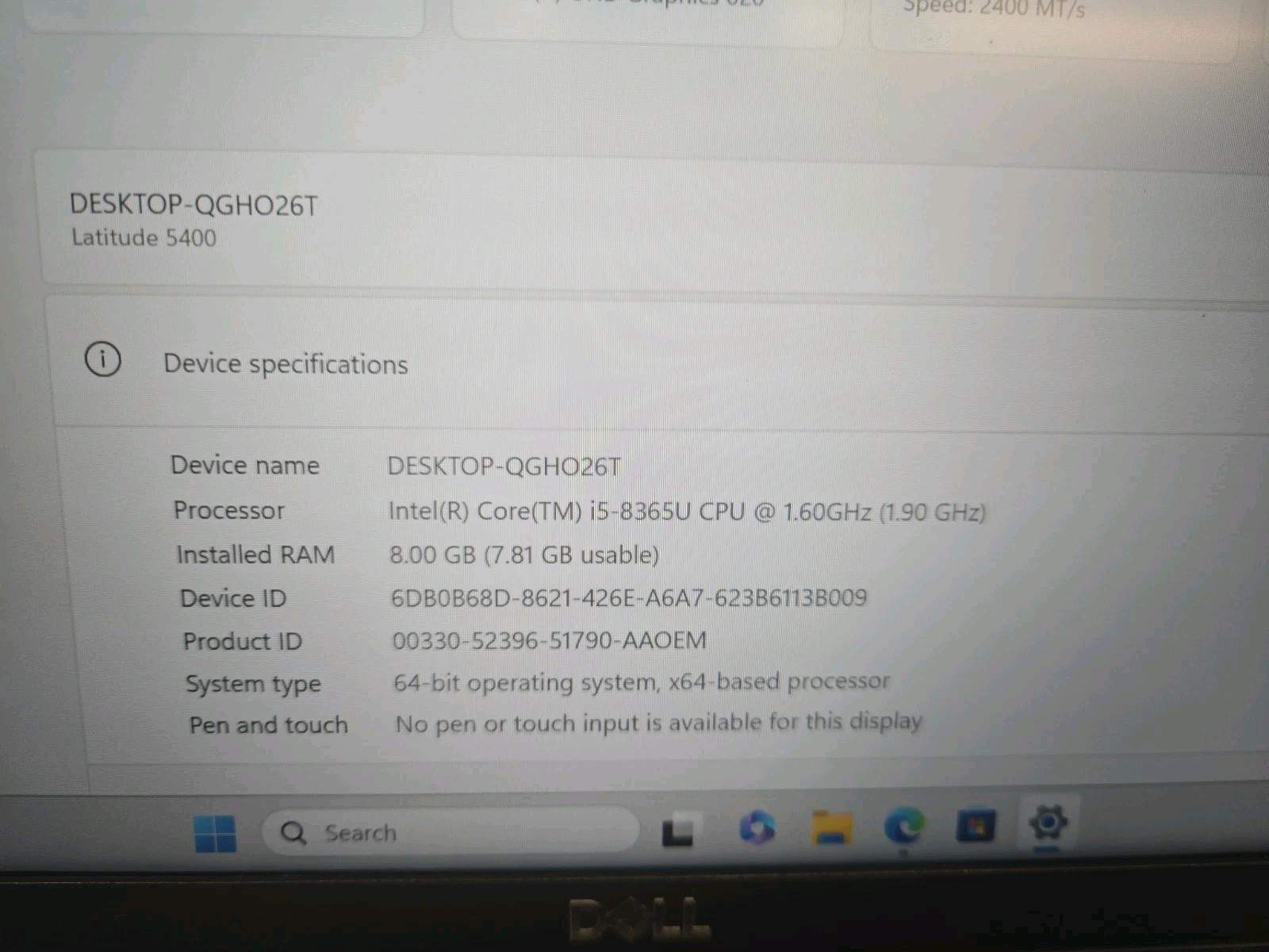 Dell Latitude 5400 i5-8365u – 8GBRAM – 128GBSSD