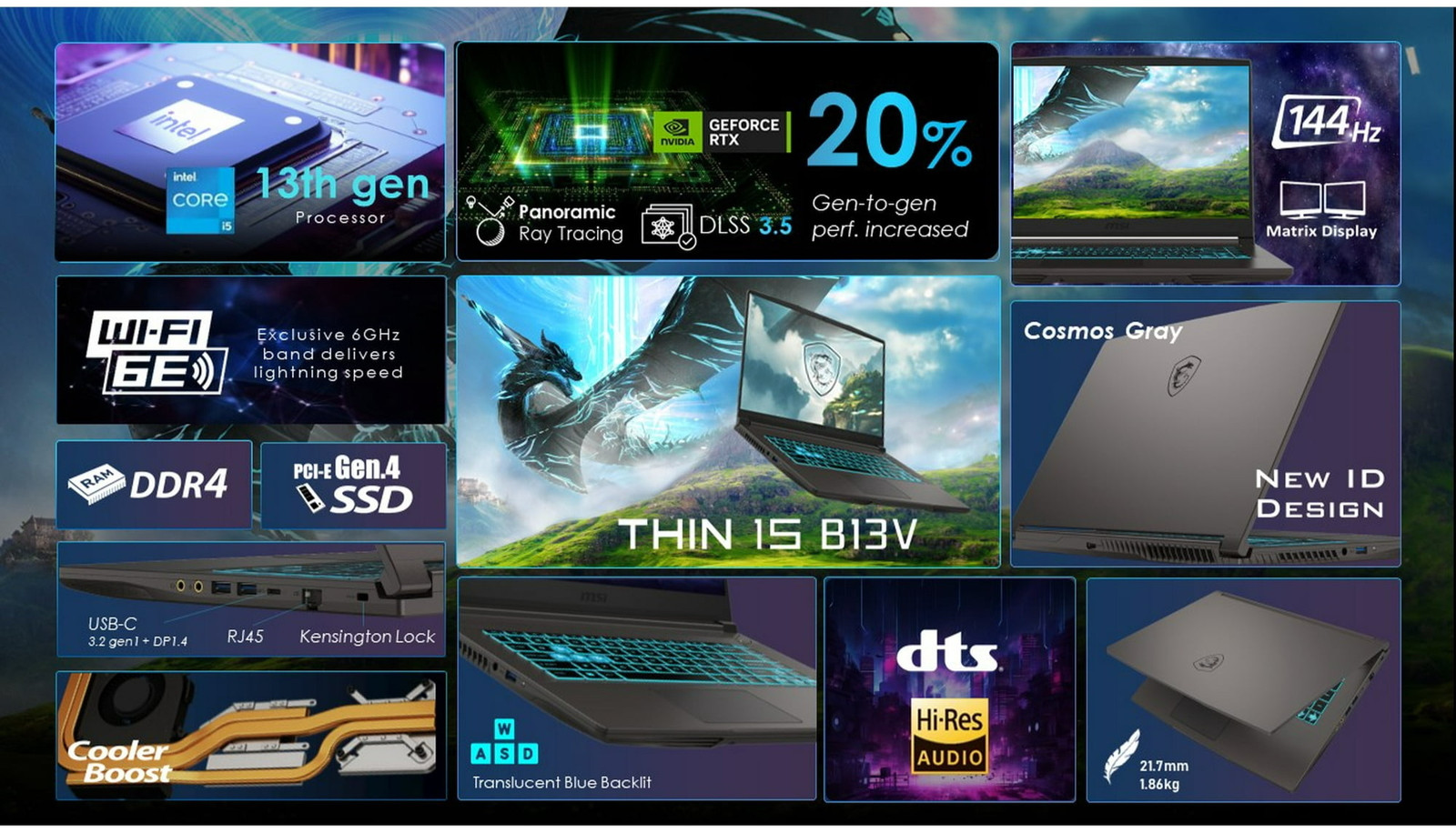 MSI Thin 15.6″ B13V Gaming 144Hz FHD i5-13420H 32GB 1TB SSD GeForce RTX 4050 Cam