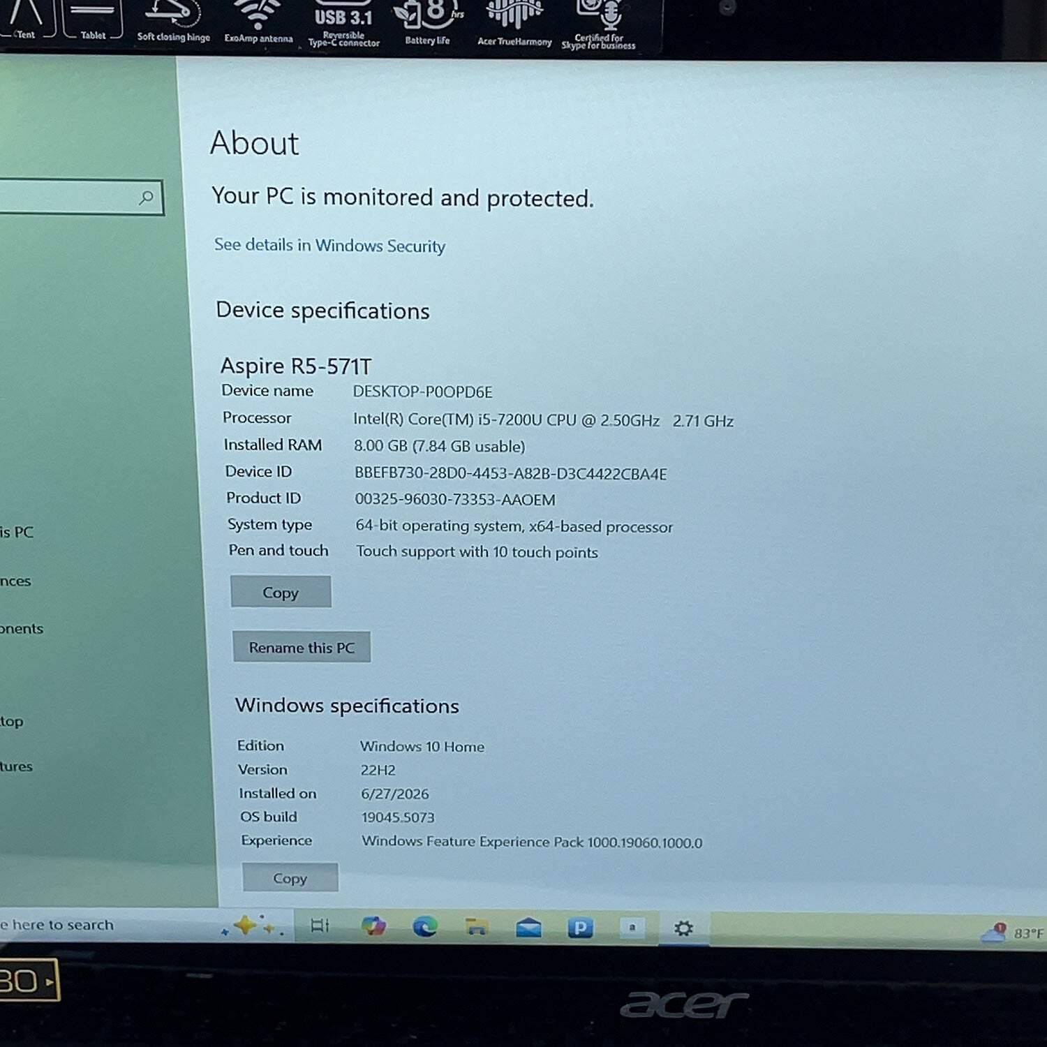 Broken Acer Aspire R5-571T 15.6″ i5-6200U 2.5GHz 8GB RAM 1TB HDD Bad Speakers