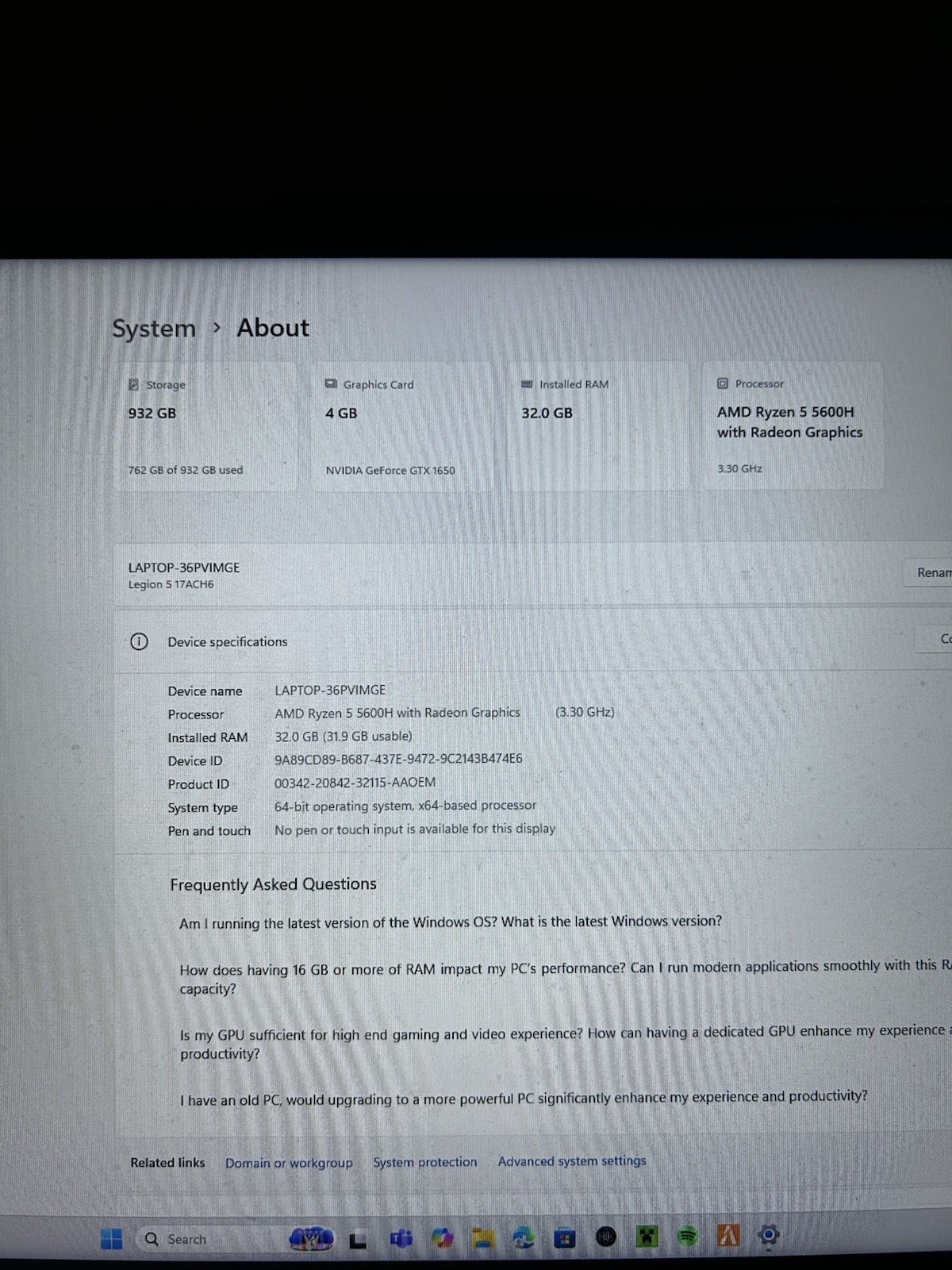 AMD Ryzen 5 Laptop Gaming Pre-owned 5600H Radeon Graphics