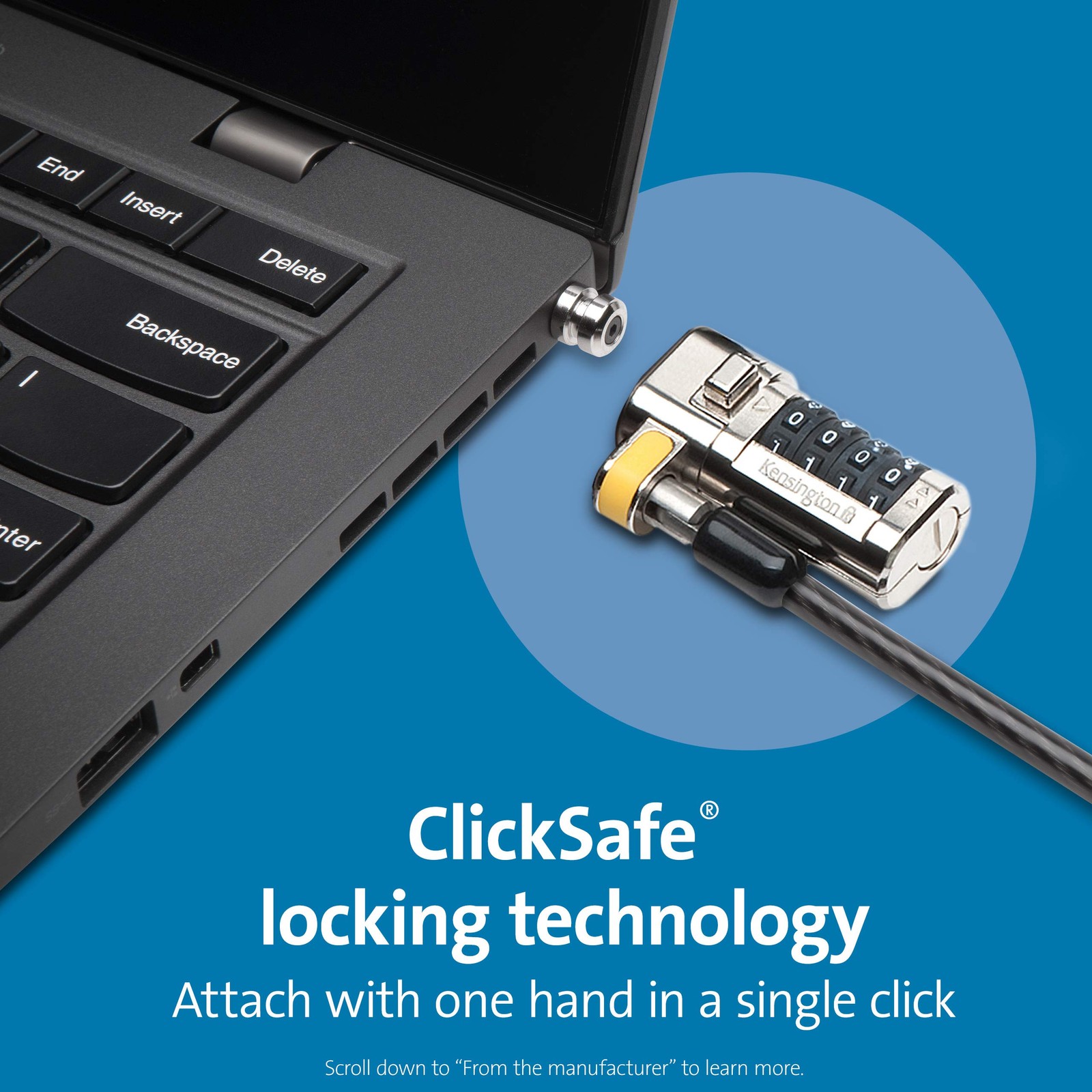Kensington ClickSafe® Combination Laptop Lock for Wedge-Shaped Security Slot (K6