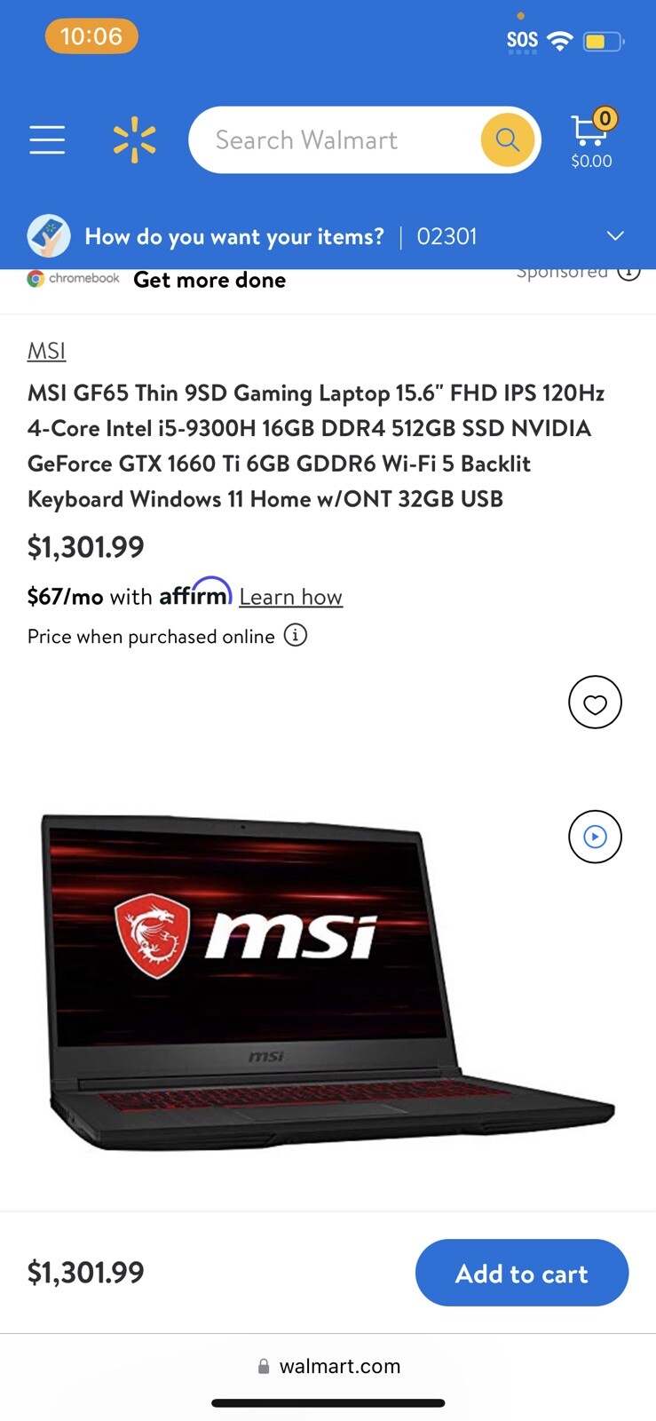 MSI GF65 THIN 10SDR-458 15.6” (512GB SSD, Intel Core i7-10750H, 2.60GHz, 16GB…
