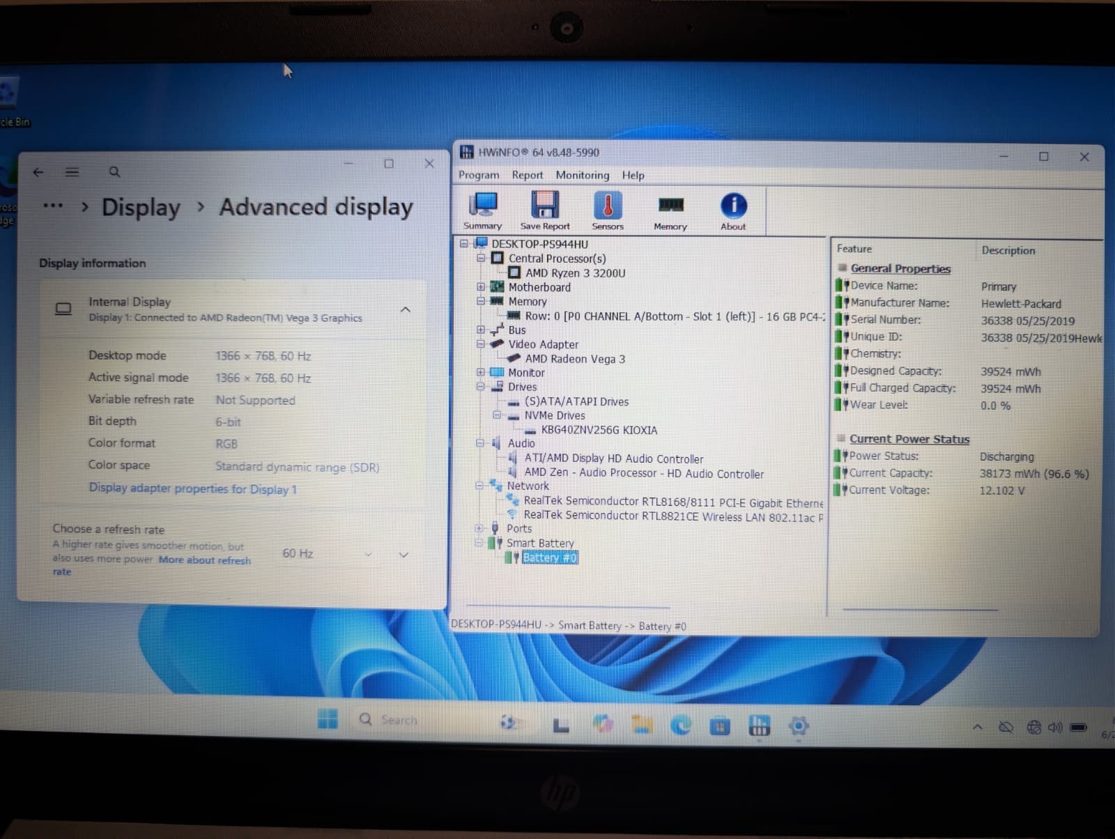 HP Laptop 14-DK0 | Ryzen 3 3200U 16GB RAM 256GB NVMe SSD | Windows 11