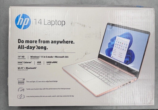 HP 14-dq0054dx 14″ (64GB eMMC, Intel Celeron N, 2.60GHz, 4GB) Laptop – Rose Gold