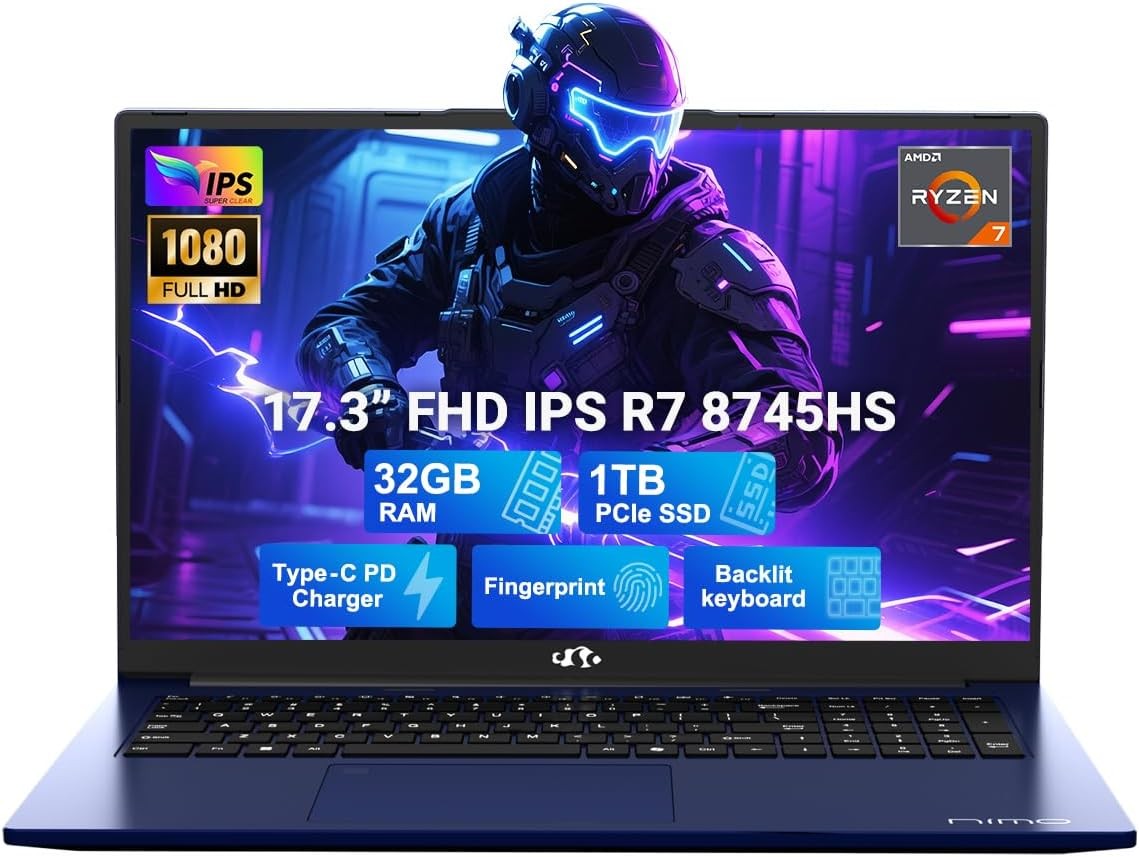 NIMO 17.3″ Gaming Laptop AMD Ryzen 7 8745HS 32GB DDR5 RAM 1TB SSD Radeon 780M