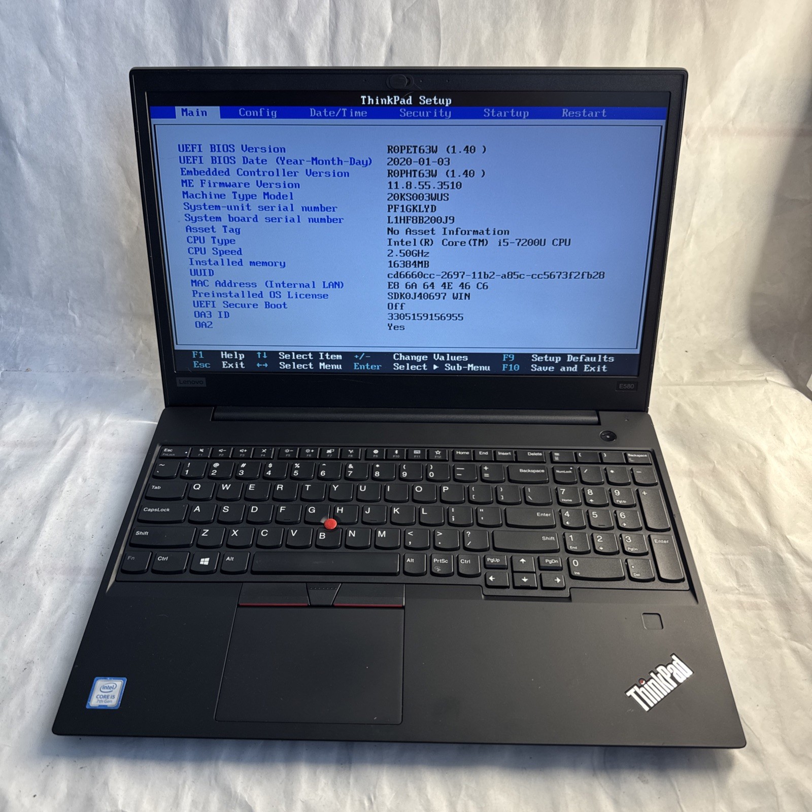 Lenovo Thinkpad E580 Intel Core i5-7200U@2.7GHz 16GB Ram NO SSD/OS READ!!!