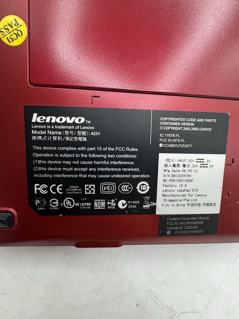 Lenovo IdeaPad S10 4231 Red Powers on , Partially Tested NO POWER SUPPLY