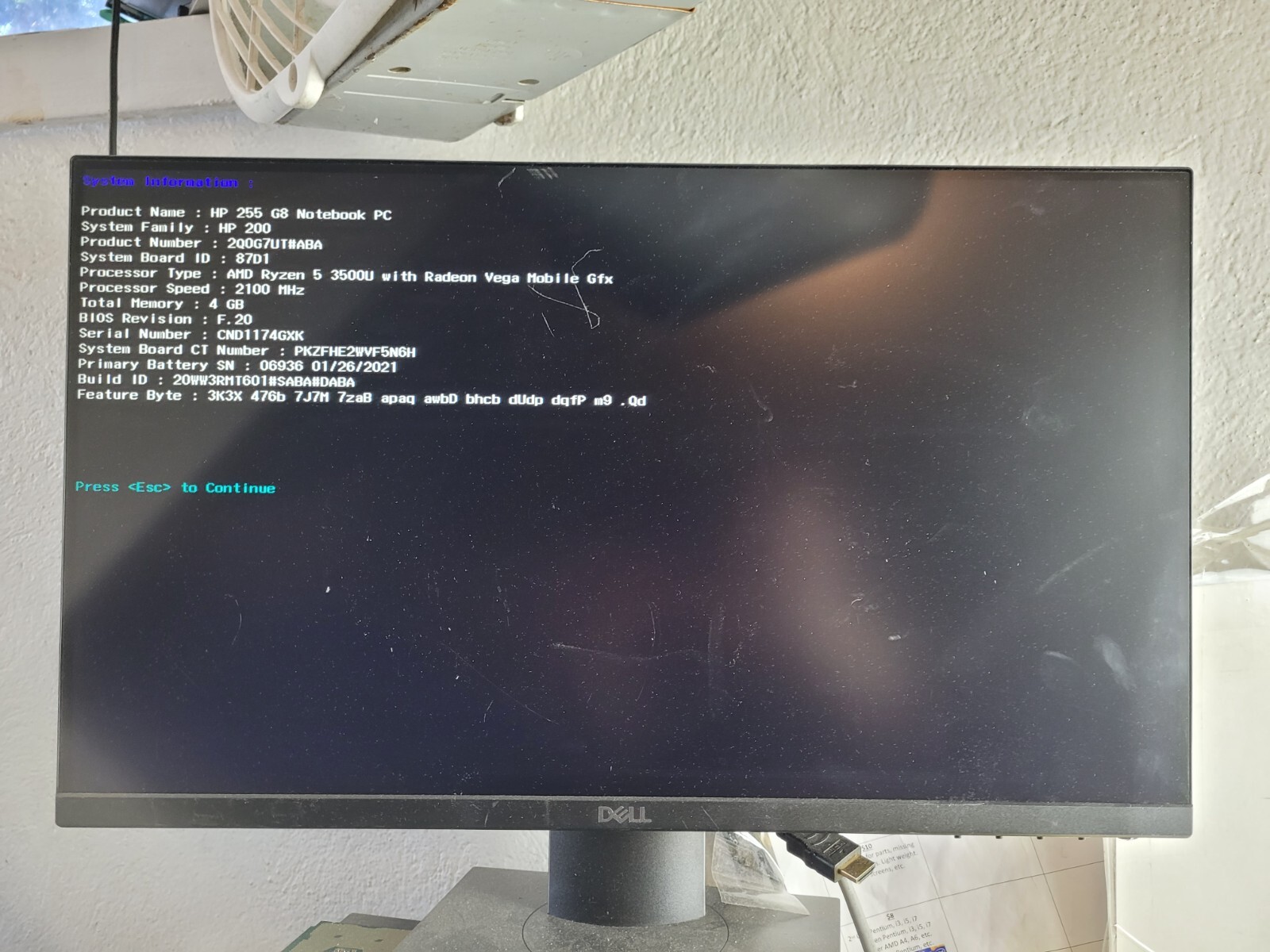HP Notebook 255 G8 w/AMD Ryzen 5 3500U, 4GB RAM, 15.6″ Laptop for Parts #2154