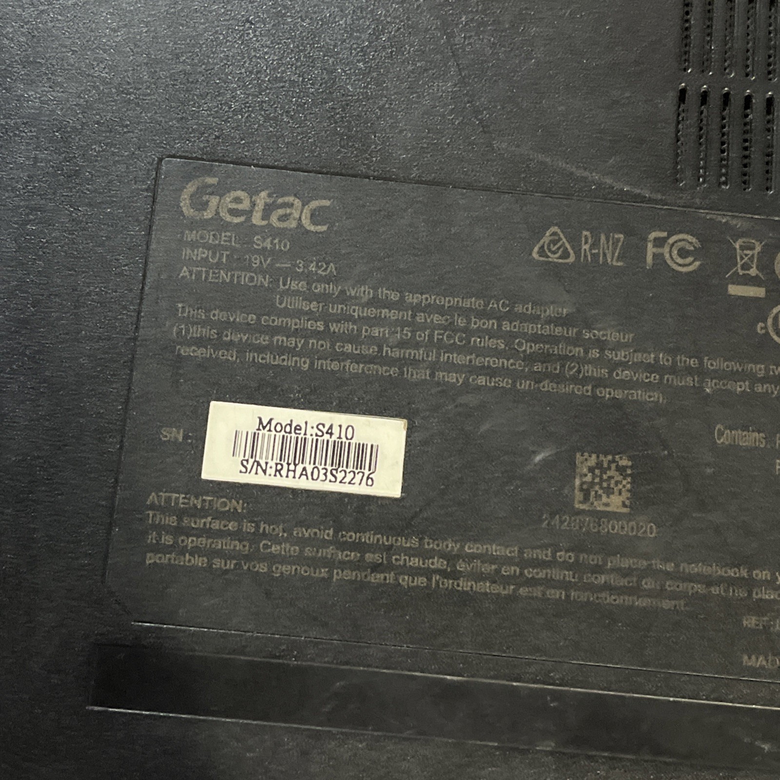 GETAC S410 INTEL CORE I5 8GB RAM NO HD
