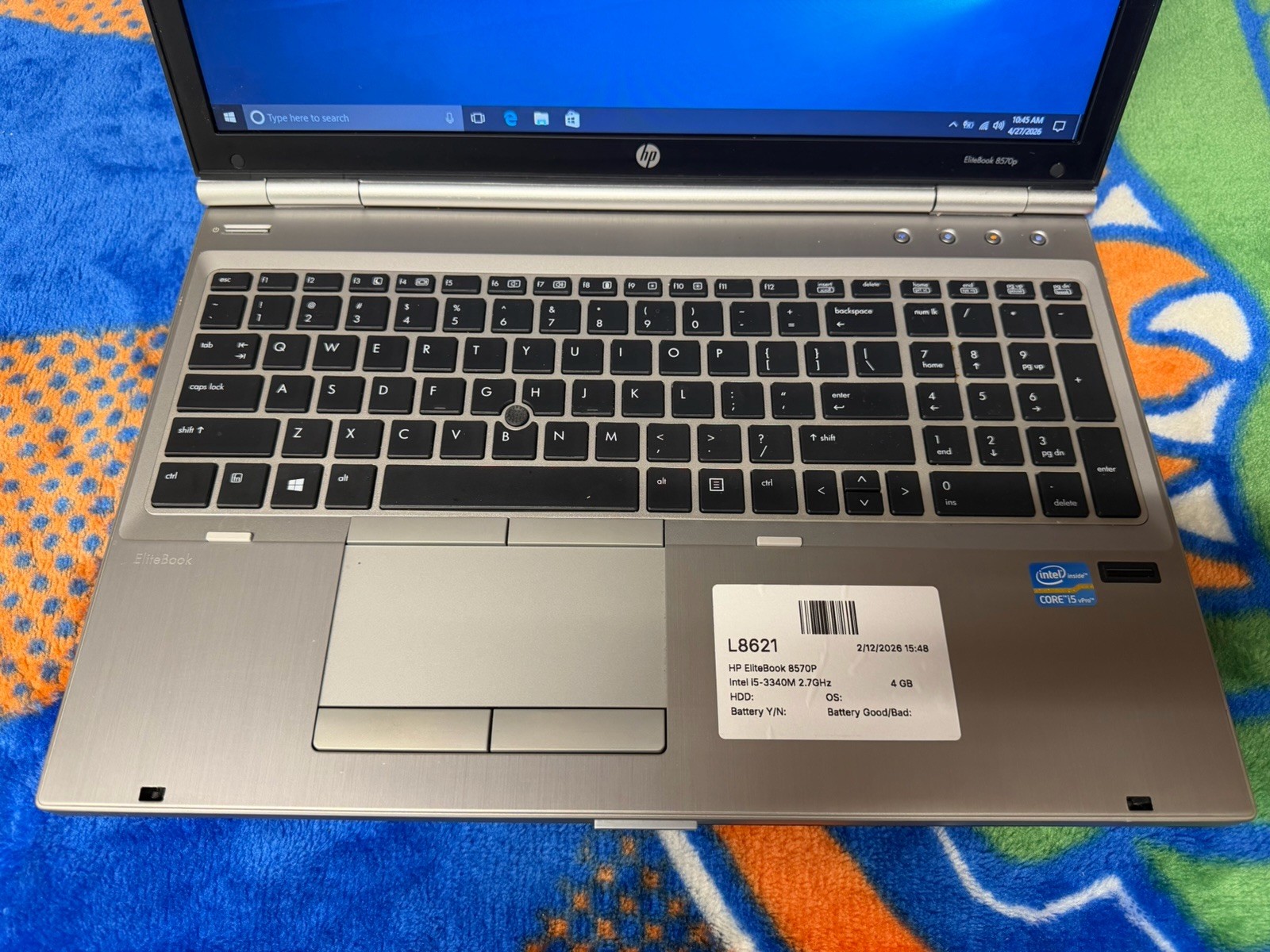 HP EliteBook 8560p 15.6″ Laptop Intel i5 @2.70 4GB RAM 320 GB DVDRW WiFi #241