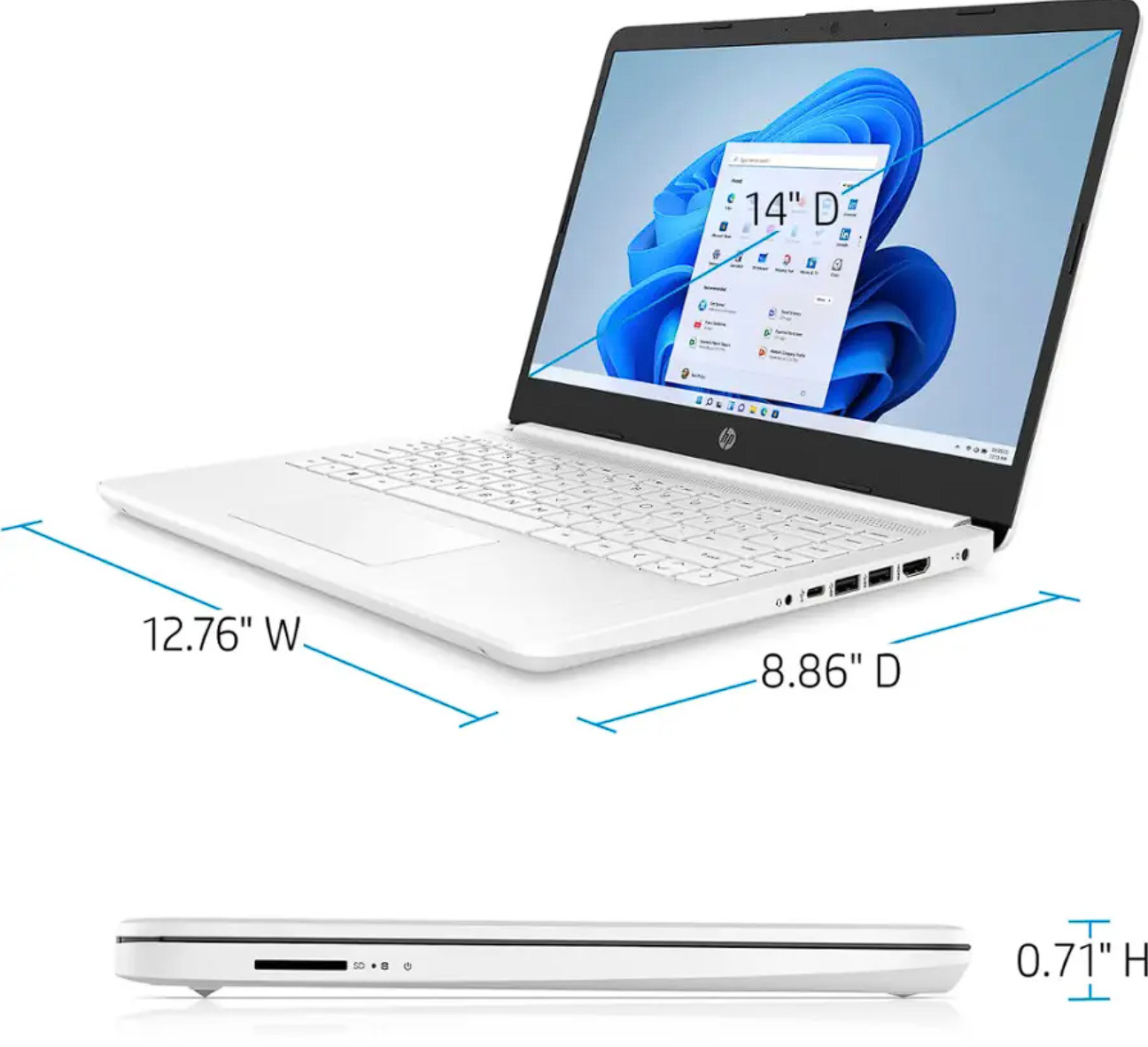 HP 14” HD Laptop Intel Celeron N4120, 8GB RAM, 64GB eMMC Win 11 Home S White
