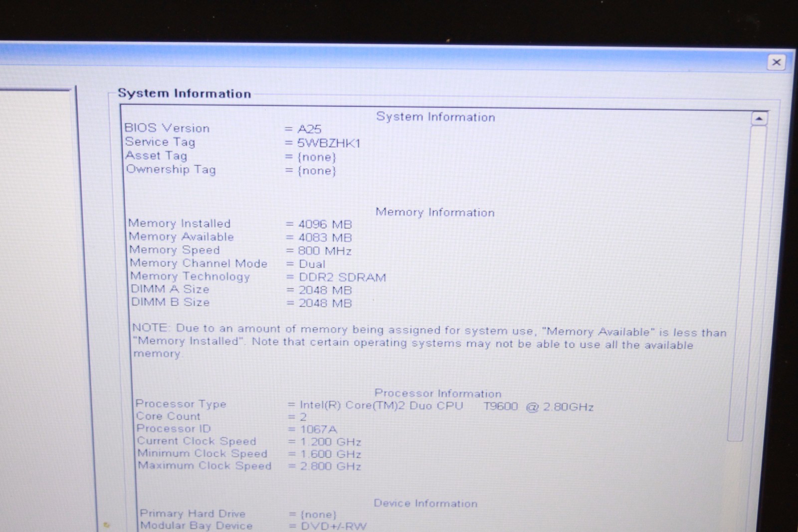 Dell Latitude E6500 Core 2 Duo P8600 2.8GHz 4GB RAM NO HDD For Repair READ