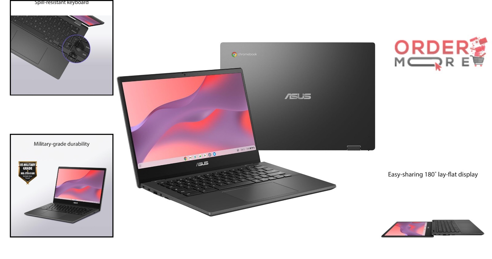 Chromebook Laptop 14 In HD Anti-Glare Display 4GB RAM 64GB eMMC Gray